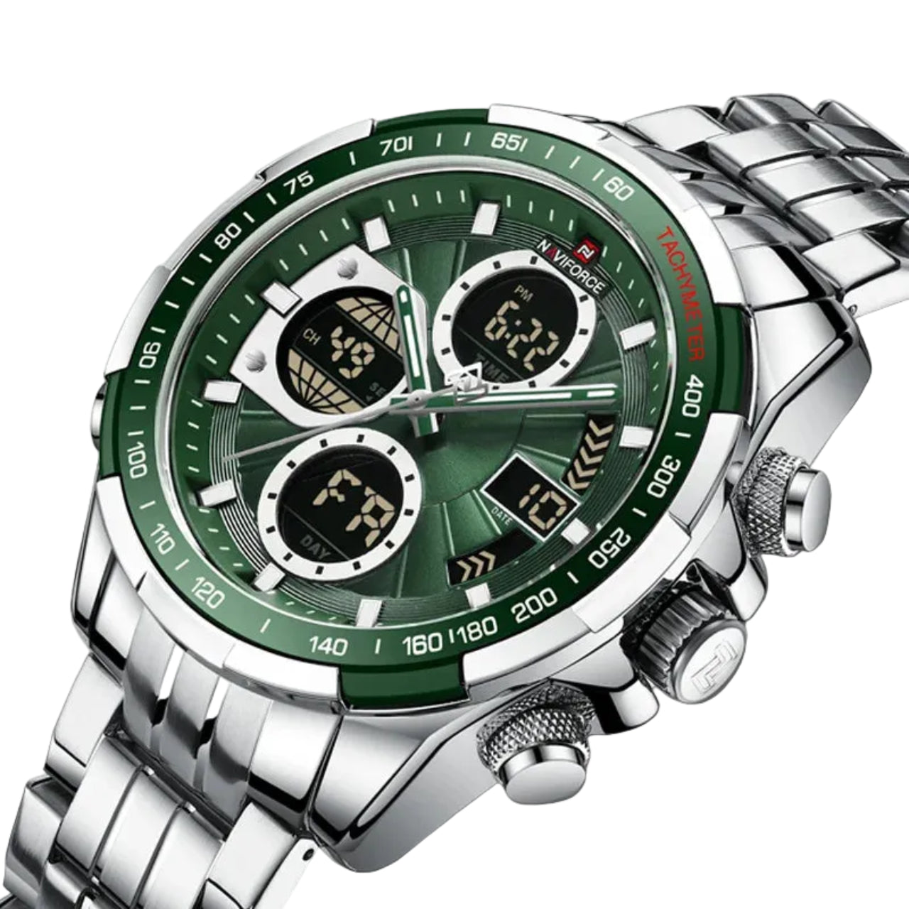 Relógio Masculino Naviforce NF9197S Dual Display Aço Inoxidável Sport