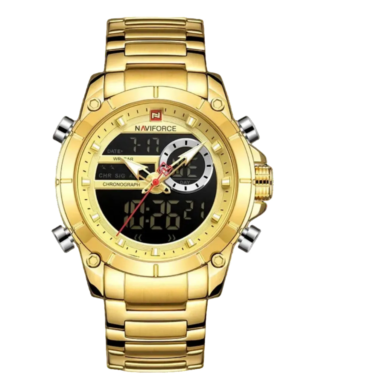 Relógio Masculino NAVIFORCE NF9163 Dual Display Aço Inoxidável 44 mm