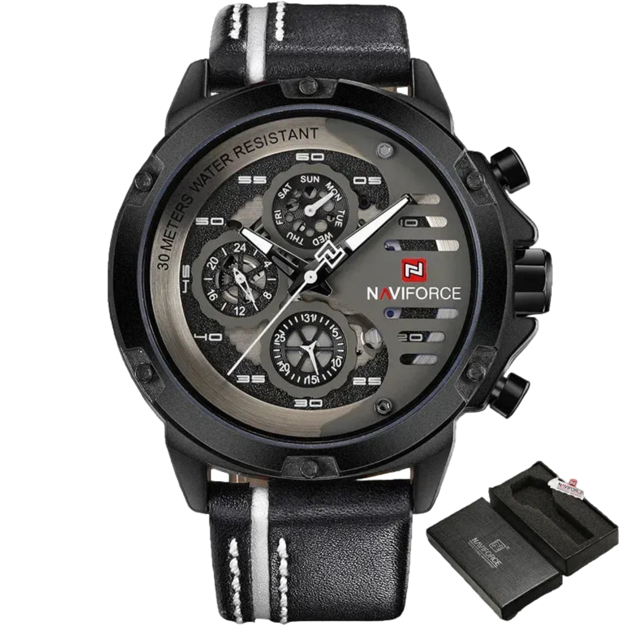 Relógio Masculino Naviforce NF9110 Quartzo Couro Legítimo Militar