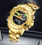 Relógio Masculino NAVIFORCE NF9163 Dual Display Aço Inoxidável 44 mm