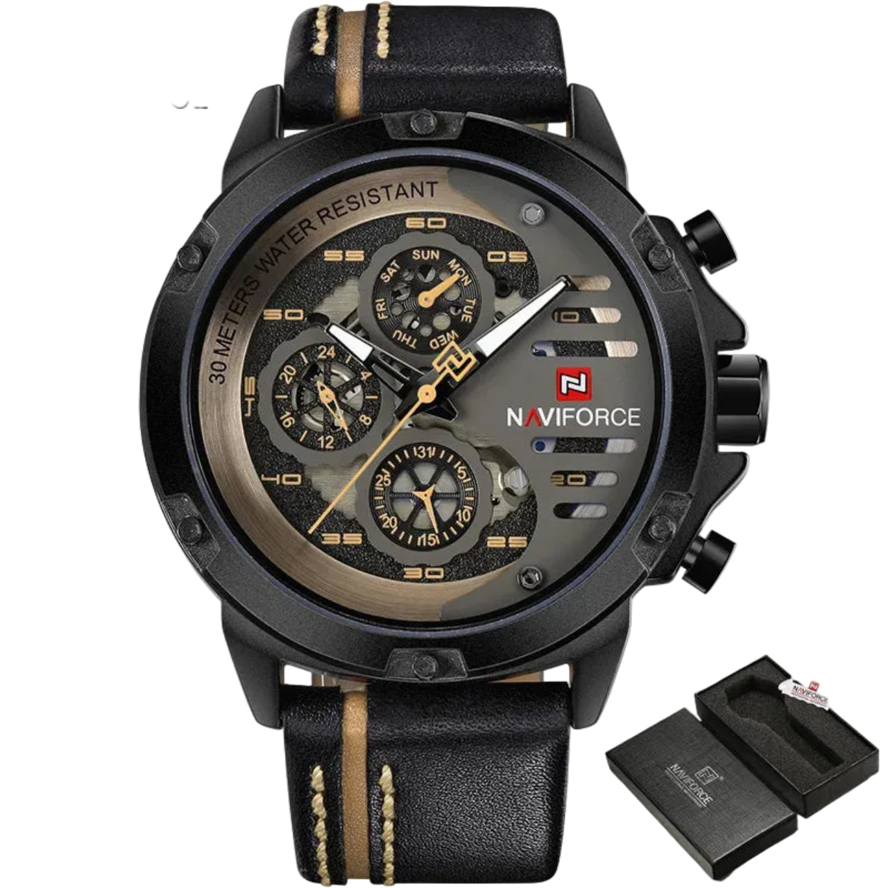 Relógio Masculino Naviforce NF9110 Quartzo Couro Legítimo Militar