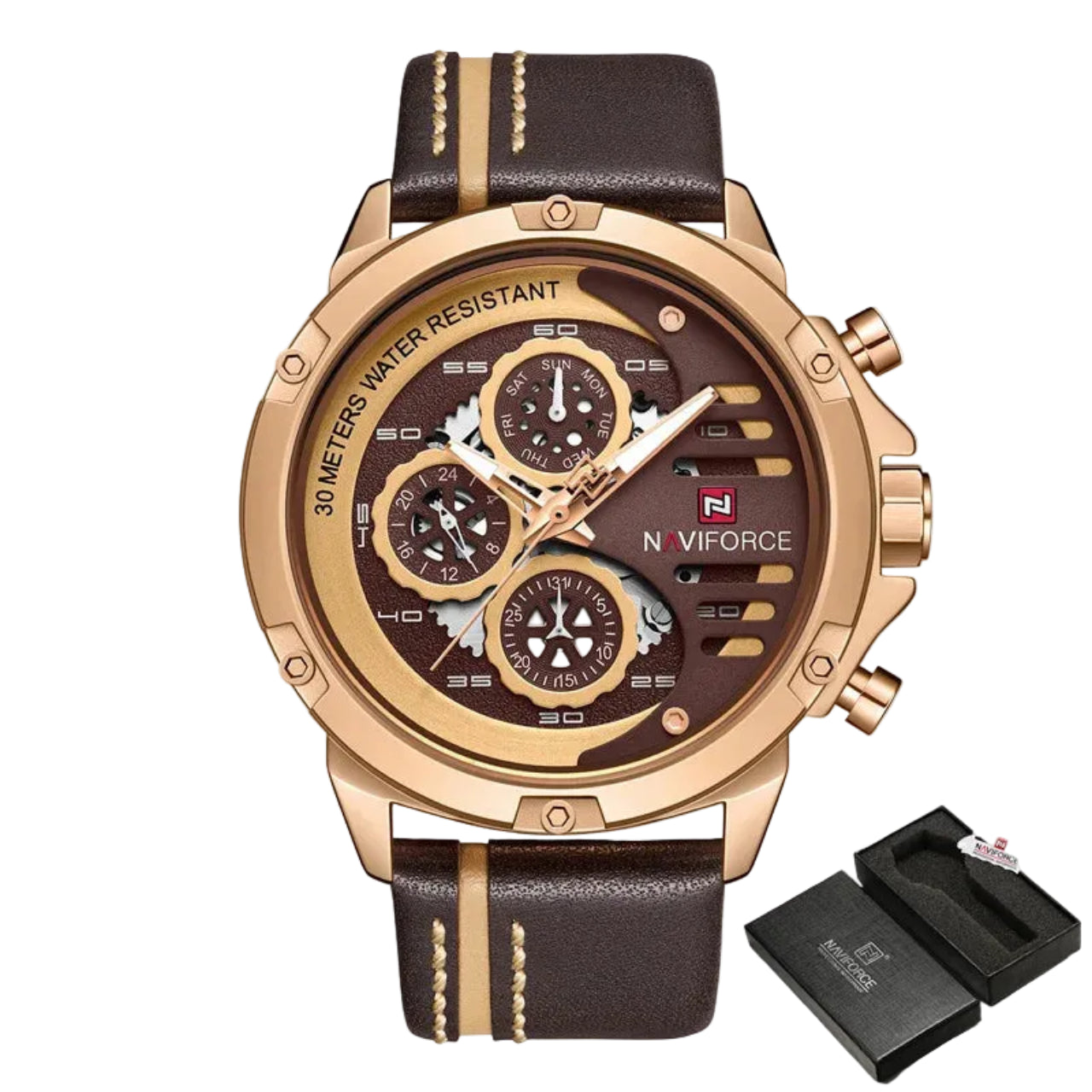 Relógio Masculino Naviforce NF9110 Quartzo Couro Legítimo Militar