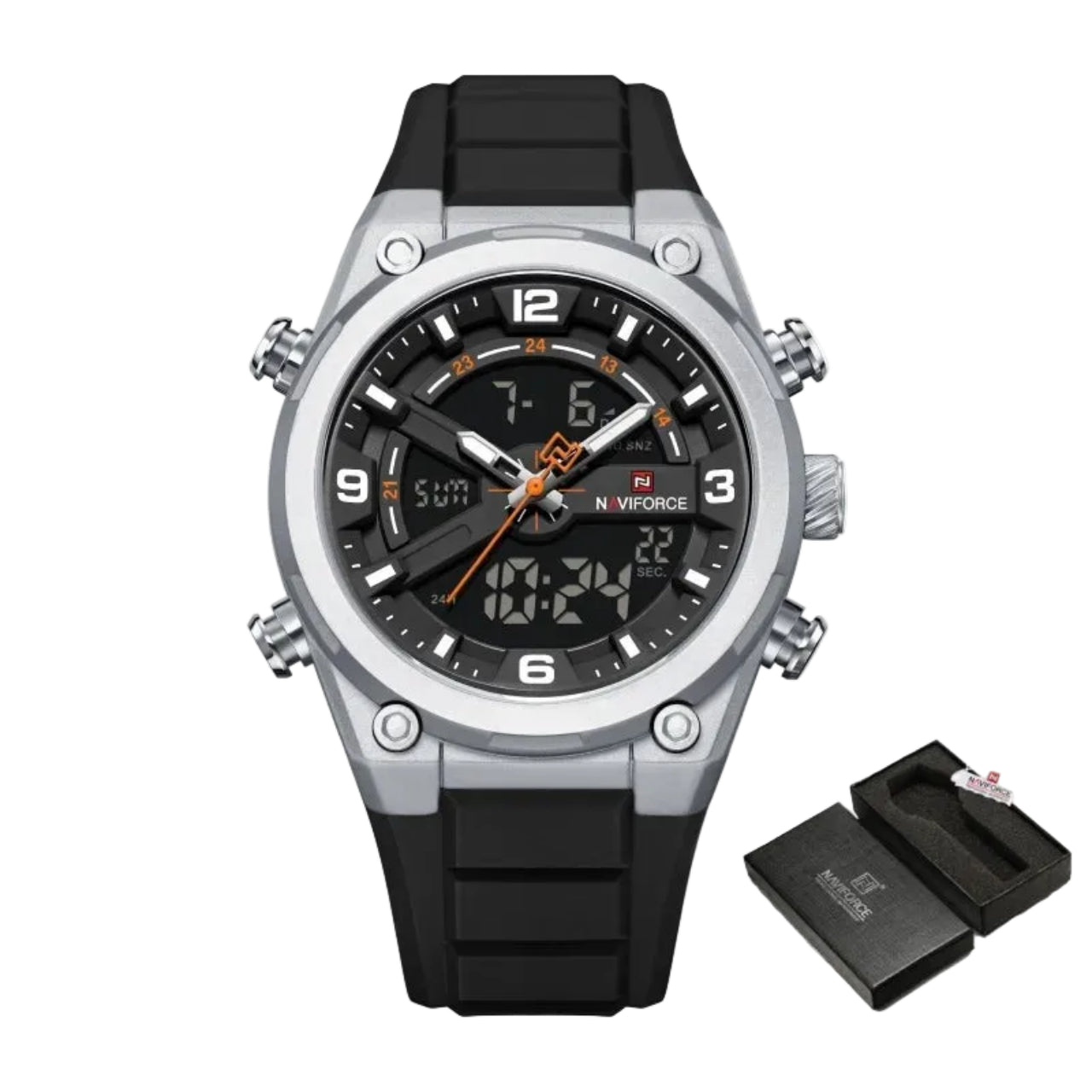 Relógio Masculino NAVIFORCE NF9265 Dual Display Silicone 45 mm