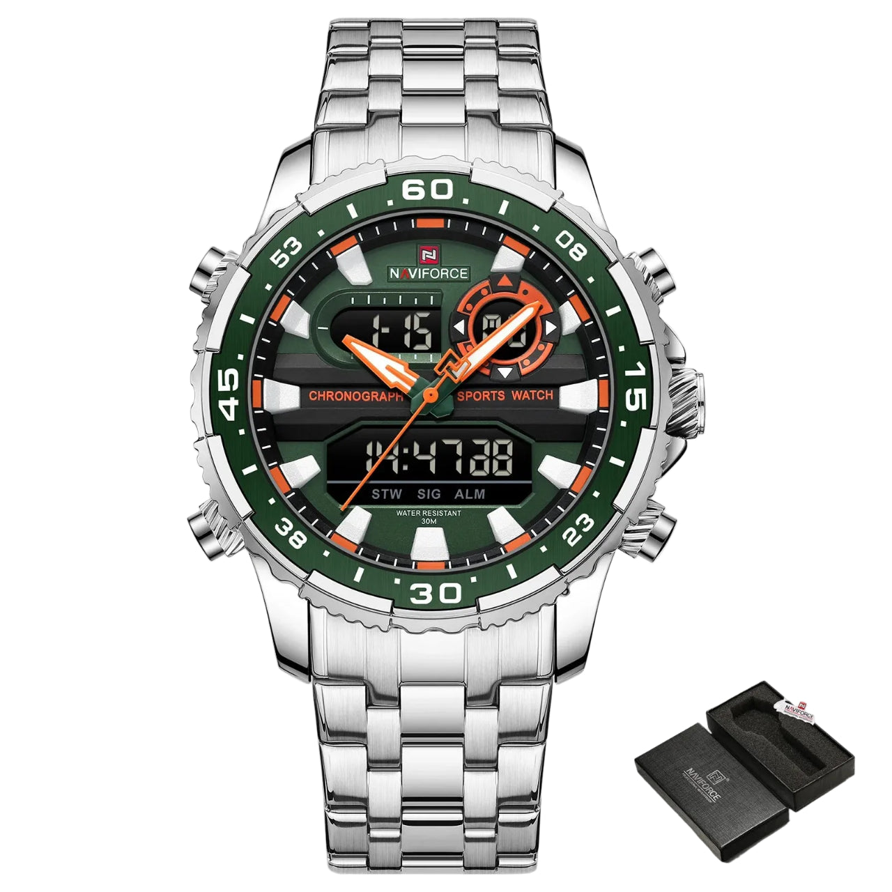 Relógio Masculino Naviforce NF9234 Dual Display Preto e Ouro Luxo
