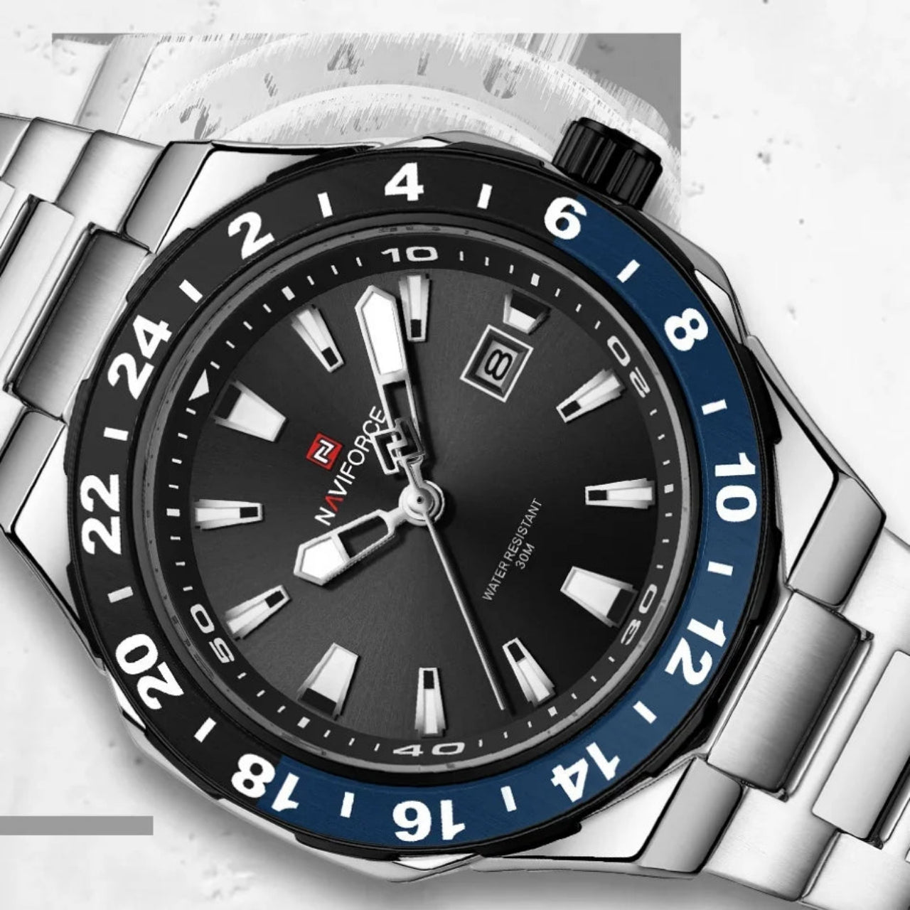 Relógio Masculino Naviforce Esportivo de Luxo em Aço Inoxidável