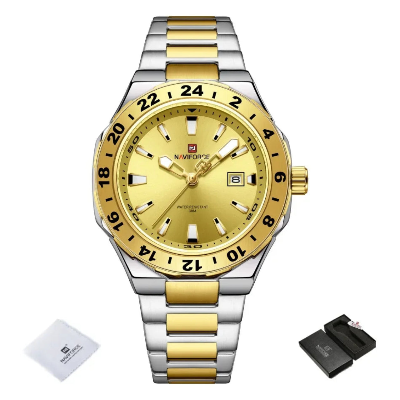 Relógio Masculino Naviforce Esportivo de Luxo em Aço Inoxidável