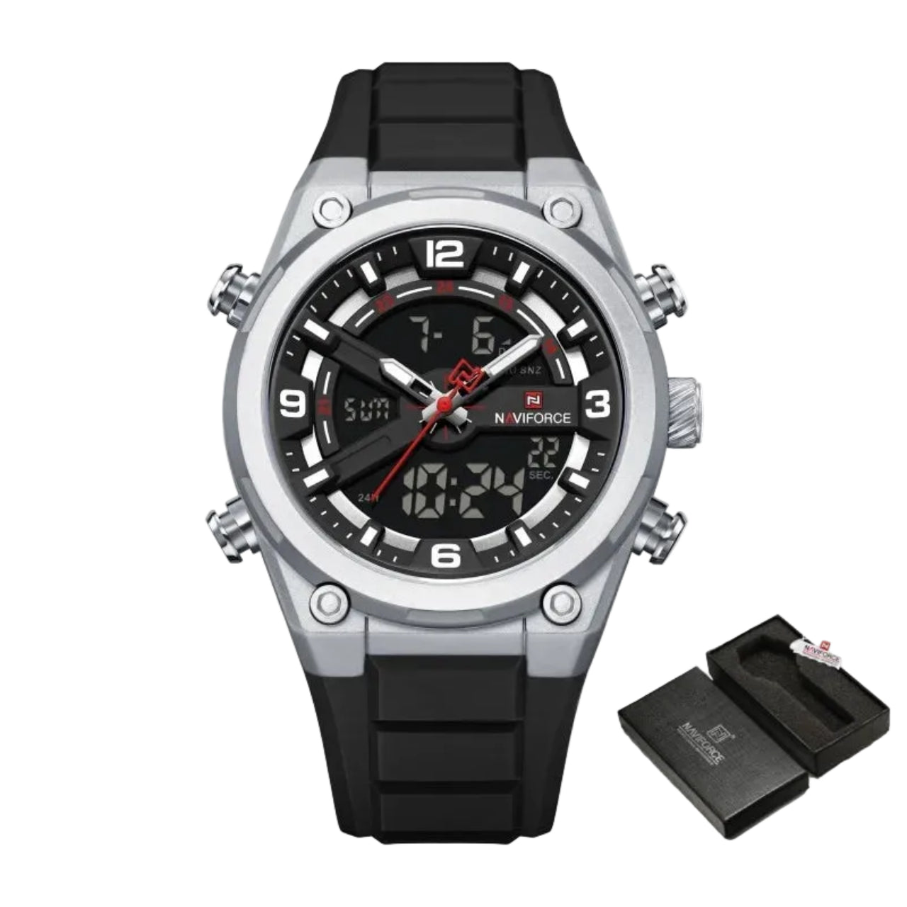 Relógio Masculino NAVIFORCE NF9265 Dual Display Silicone 45 mm