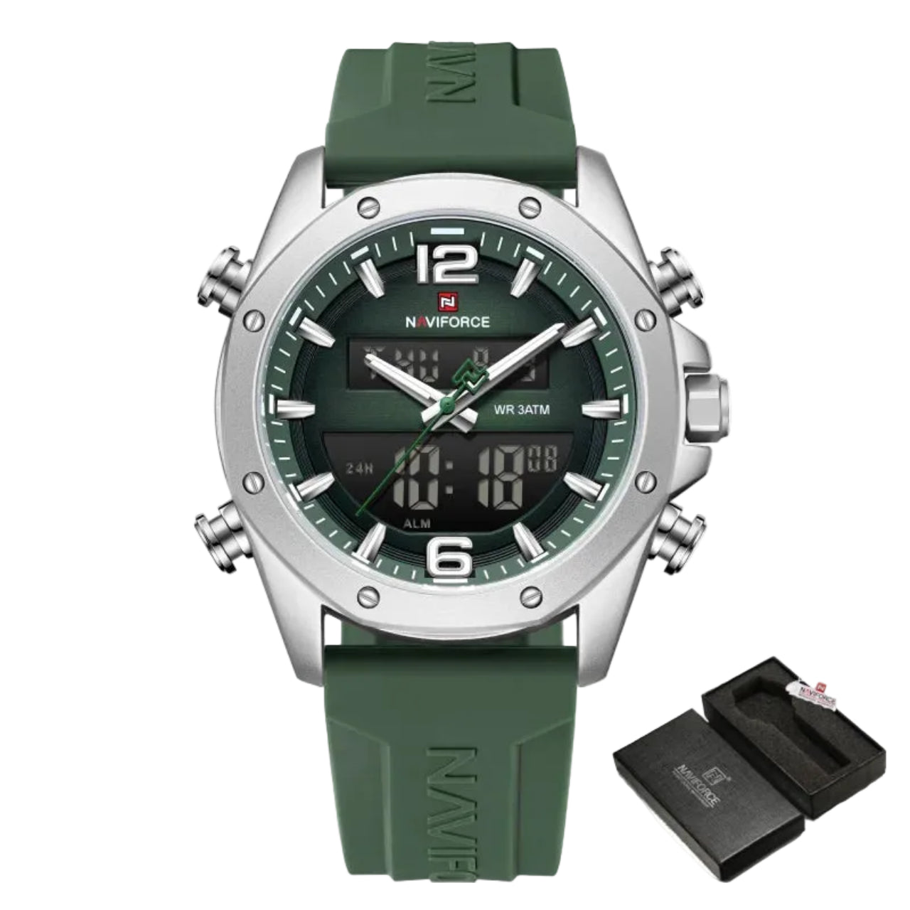 Relógio Masculino NAVIFORCE NF9264 Dual Display Silicone 44 mm