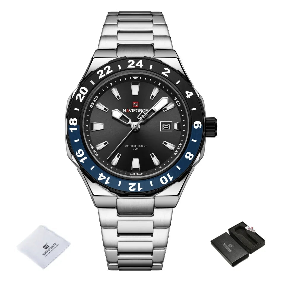 Relógio Masculino Naviforce Esportivo de Luxo em Aço Inoxidável