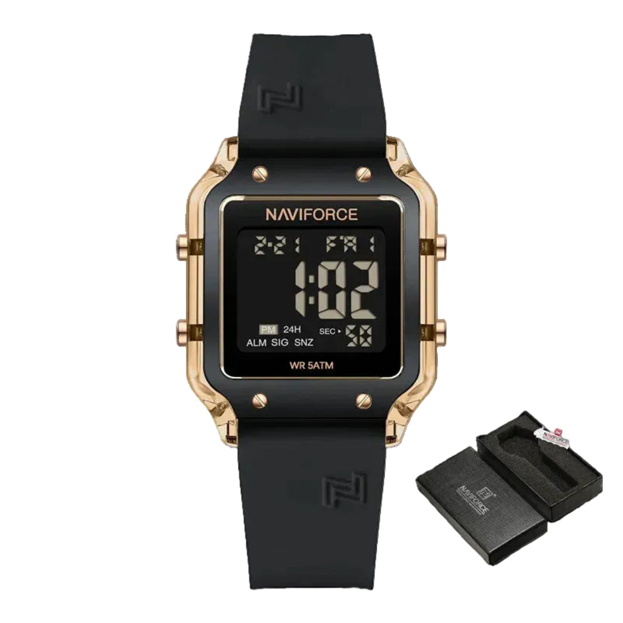 Relógio Feminino Naviforce NF6105 Digital Silicone Quadrado Luxo