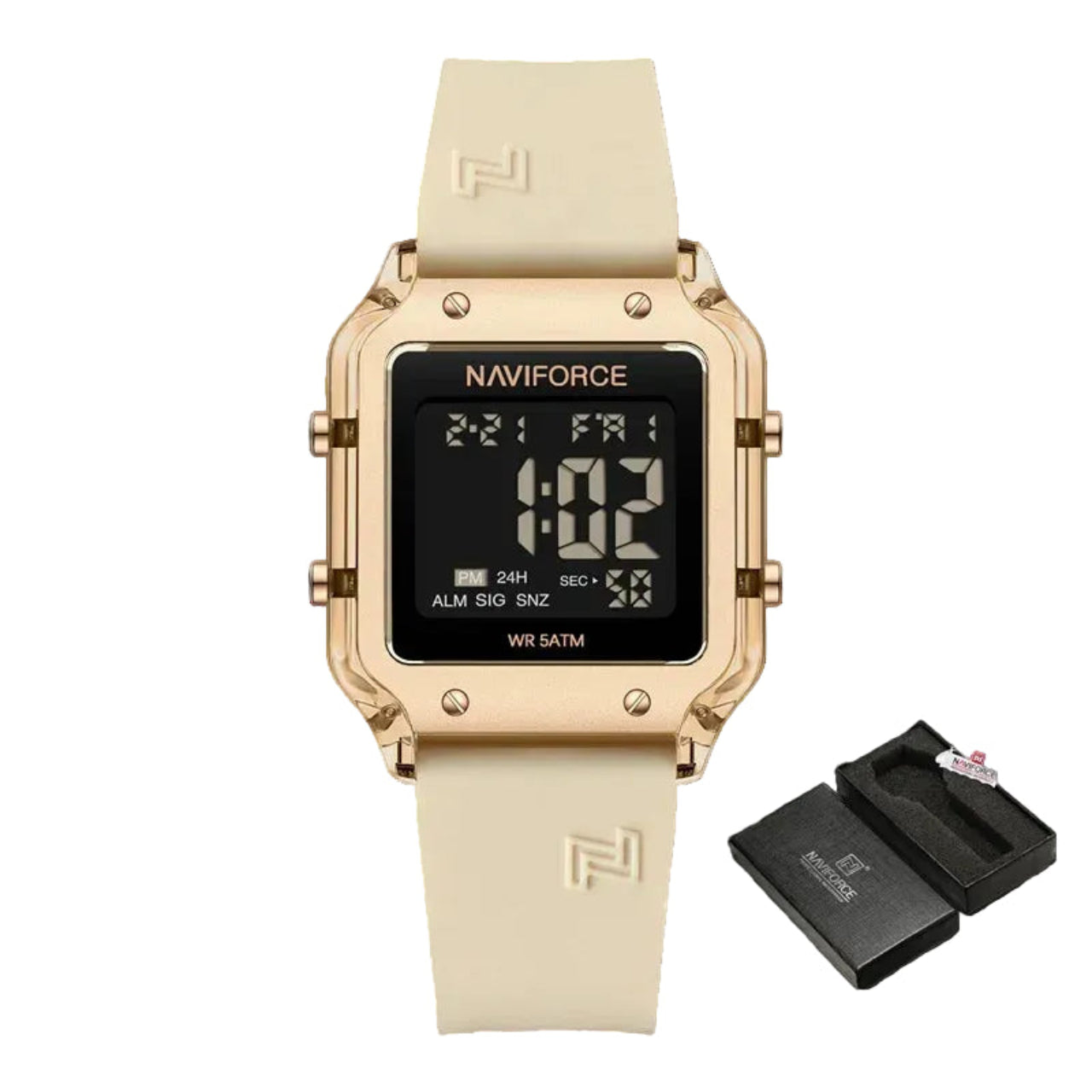 Relógio Feminino Naviforce NF6105 Digital Silicone Quadrado Luxo