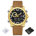 Relógio Masculino NAVIFORCE Dual Display Couro 47 mm LED