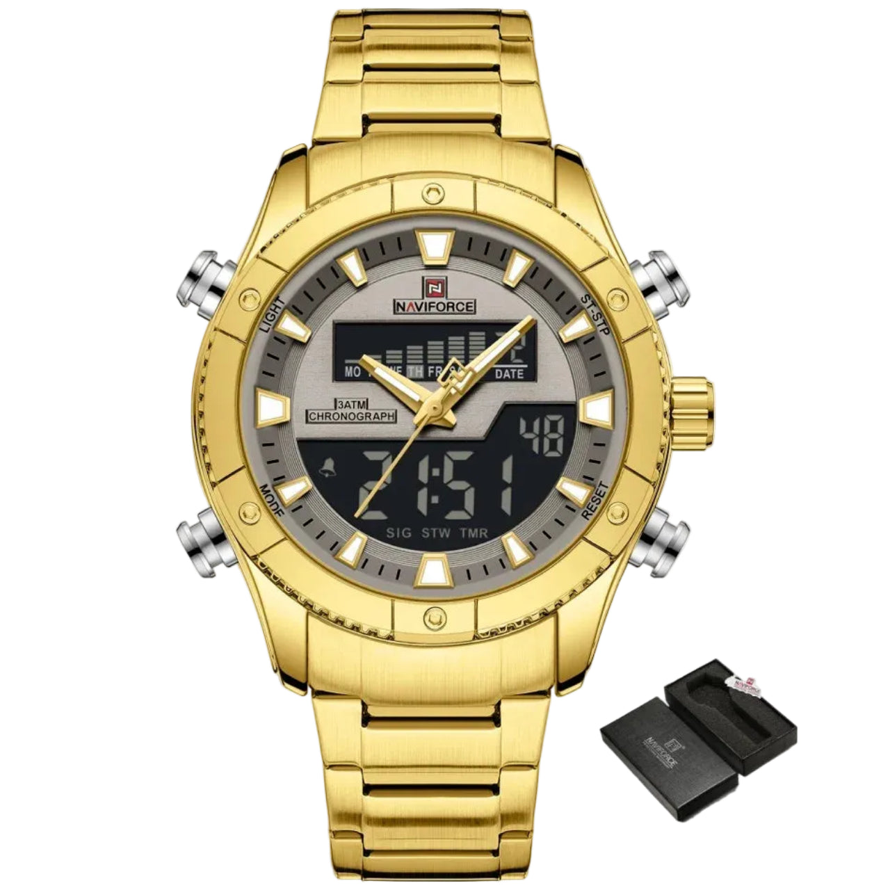 Relógio Masculino Naviforce NF9259 Dual Display Aço Inoxidável Sport