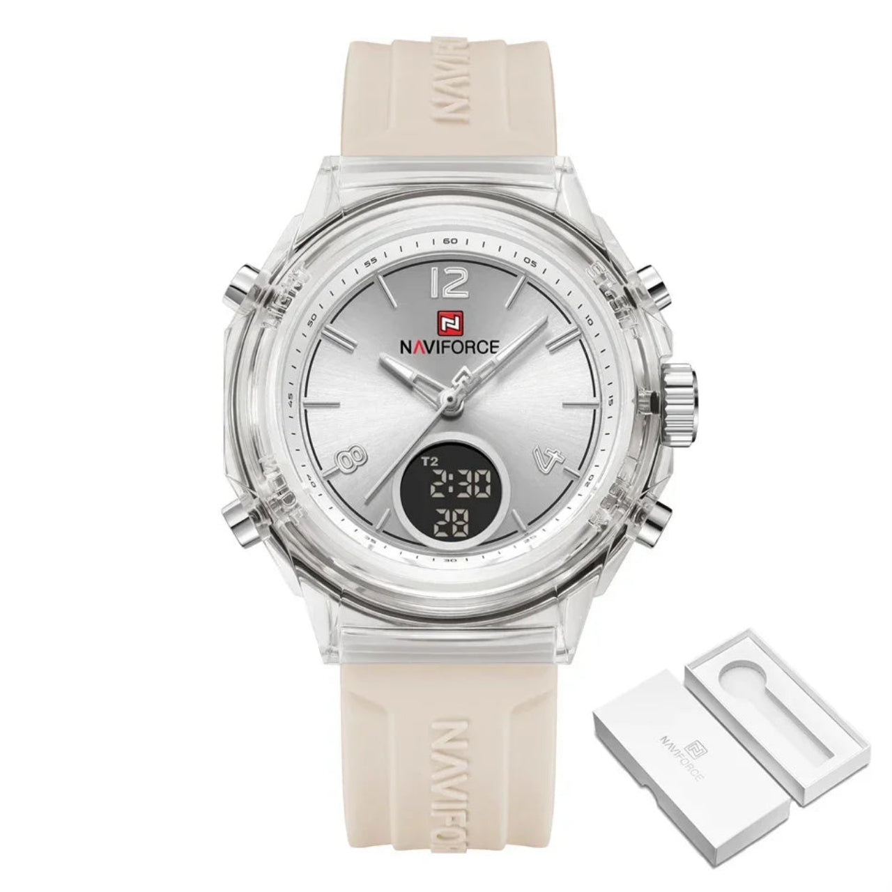Relógio Feminino NAVIFORCE Dual Display Esportivo 35 mm