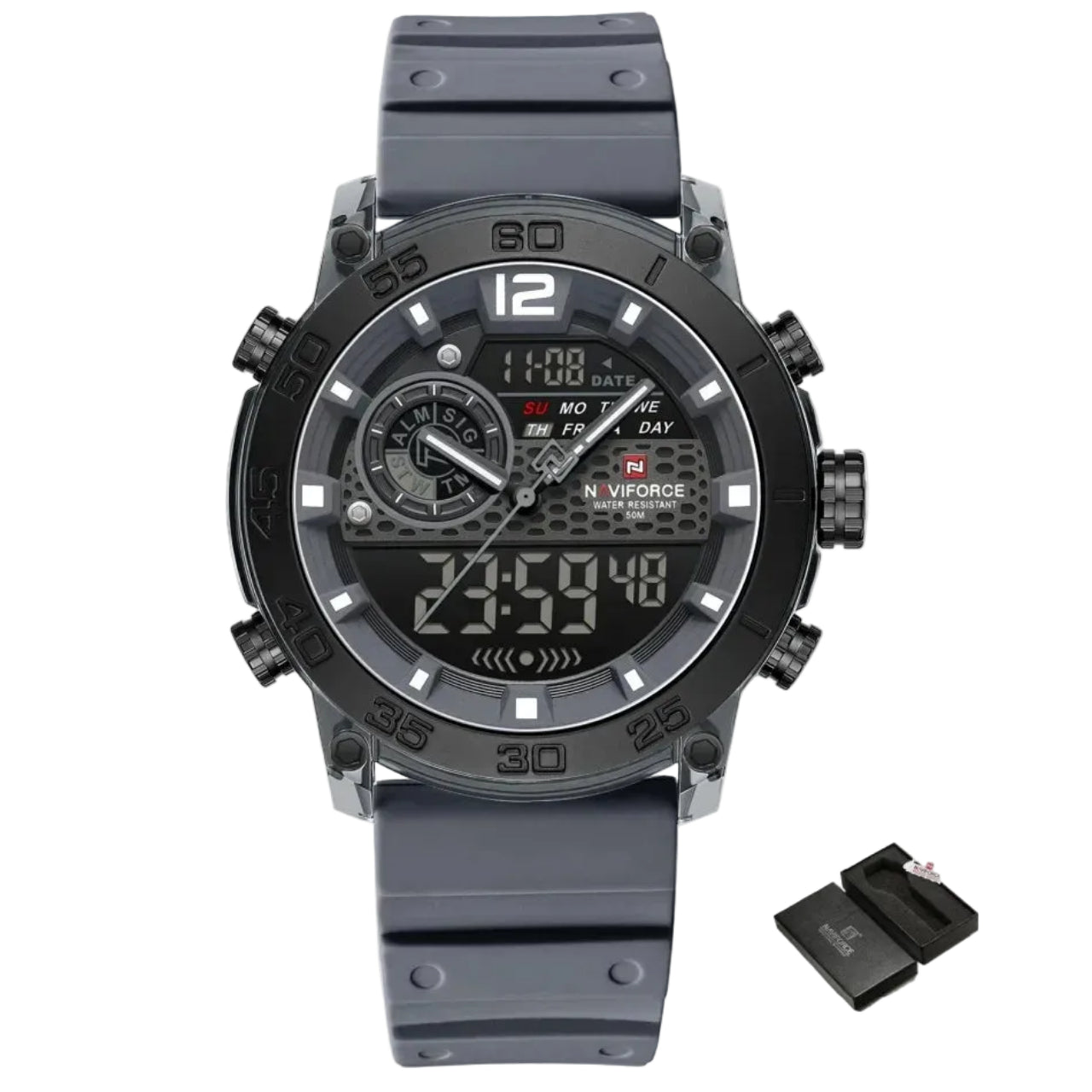 Relógio Masculino NAVIFORCE NF6104 Dual Display Esportivo 45 mm
