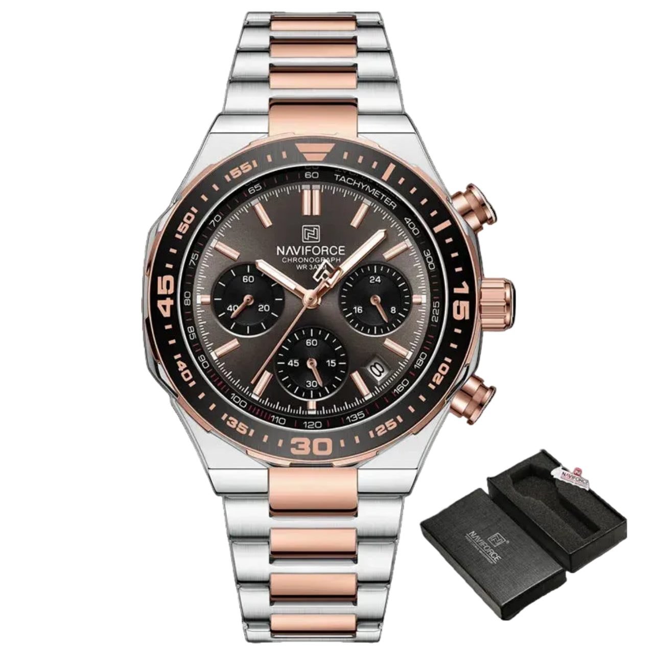 Relógio Masculino Naviforce NF8049 Quartzo Cronógrafo Aço Inoxidável
