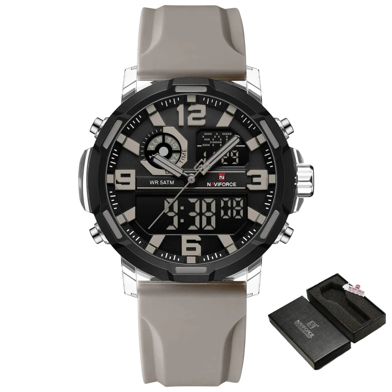 Relógio Masculino NAVIFORCE NF7130 Dual Display Esportivo 45 mm