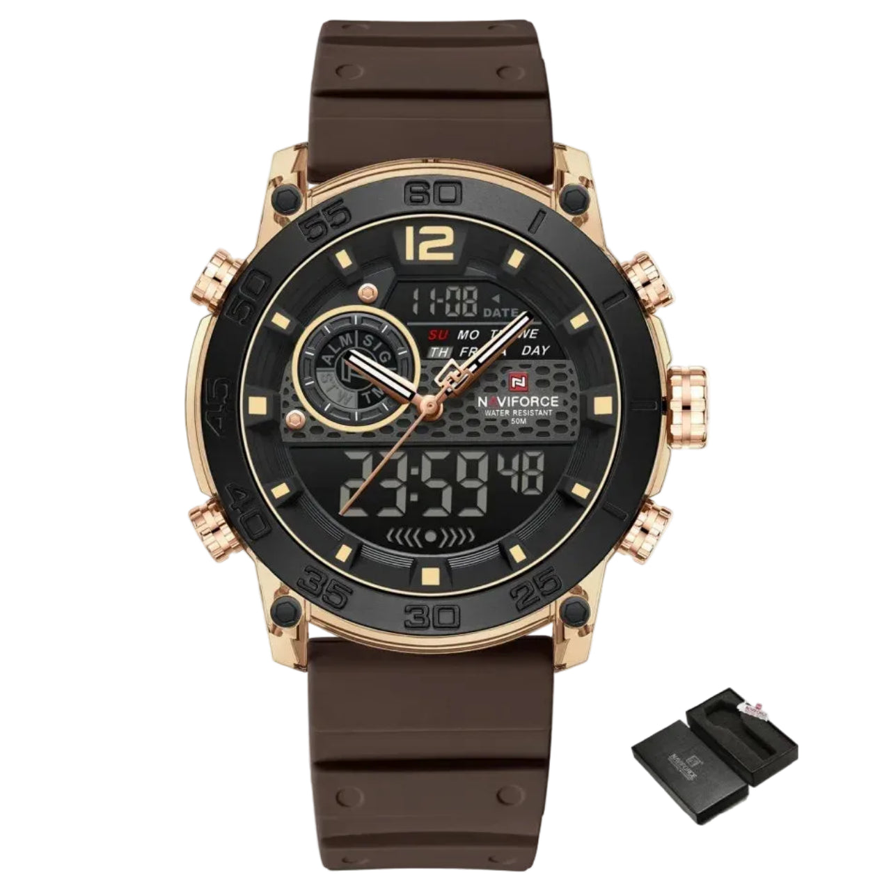Relógio Masculino NAVIFORCE NF6104 Dual Display Esportivo 45 mm