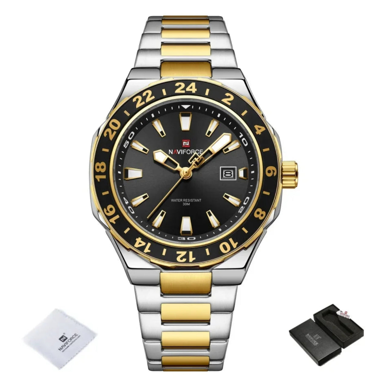 Relógio Masculino Naviforce Esportivo de Luxo em Aço Inoxidável