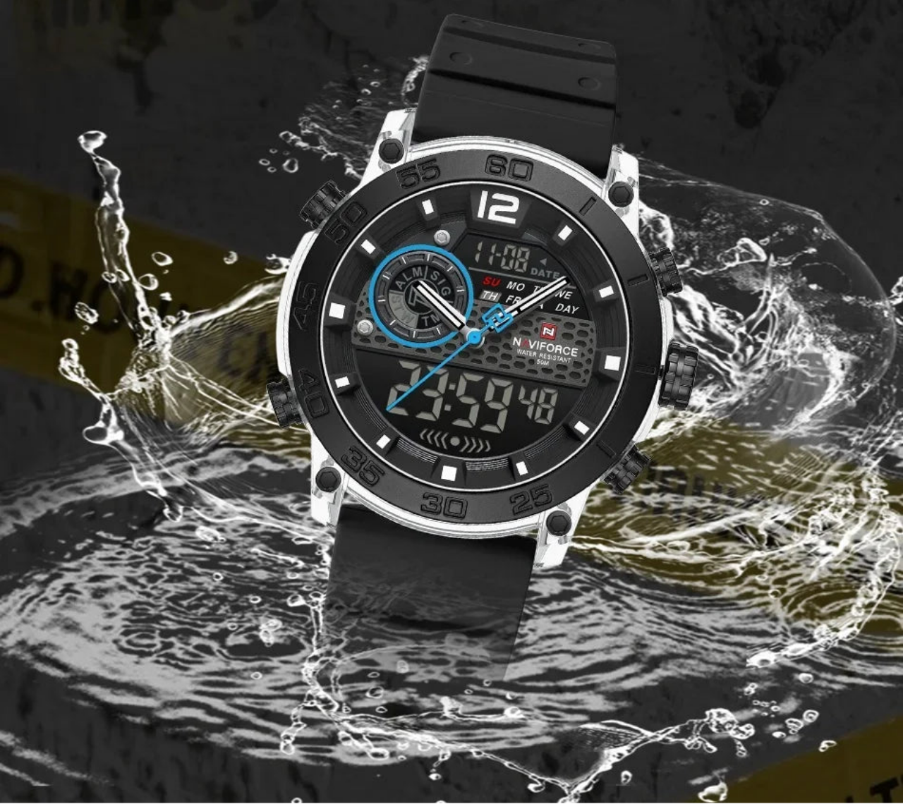 Relógio Masculino NAVIFORCE NF6104 Dual Display Esportivo 45 mm