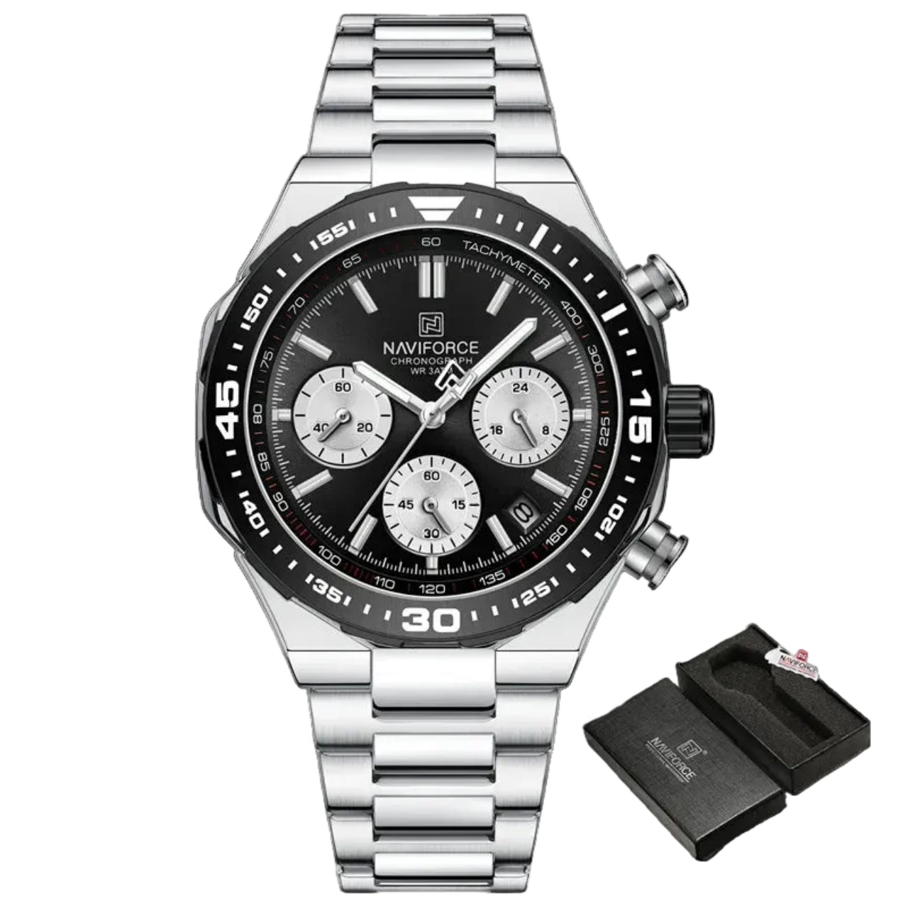 Relógio Masculino Naviforce NF8049 Quartzo Cronógrafo Aço Inoxidável