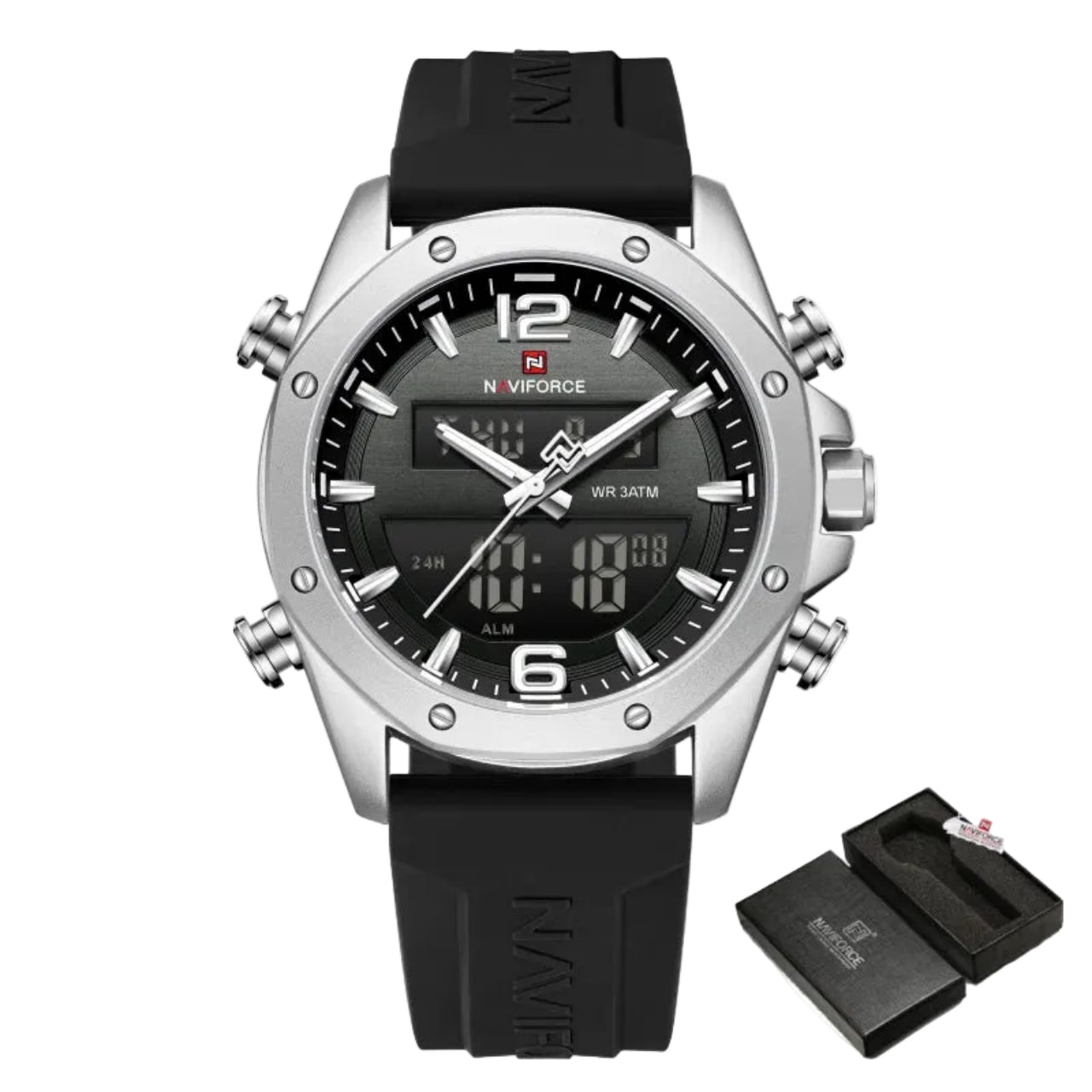 Relógio Masculino NAVIFORCE NF9264 Dual Display Silicone 44 mm