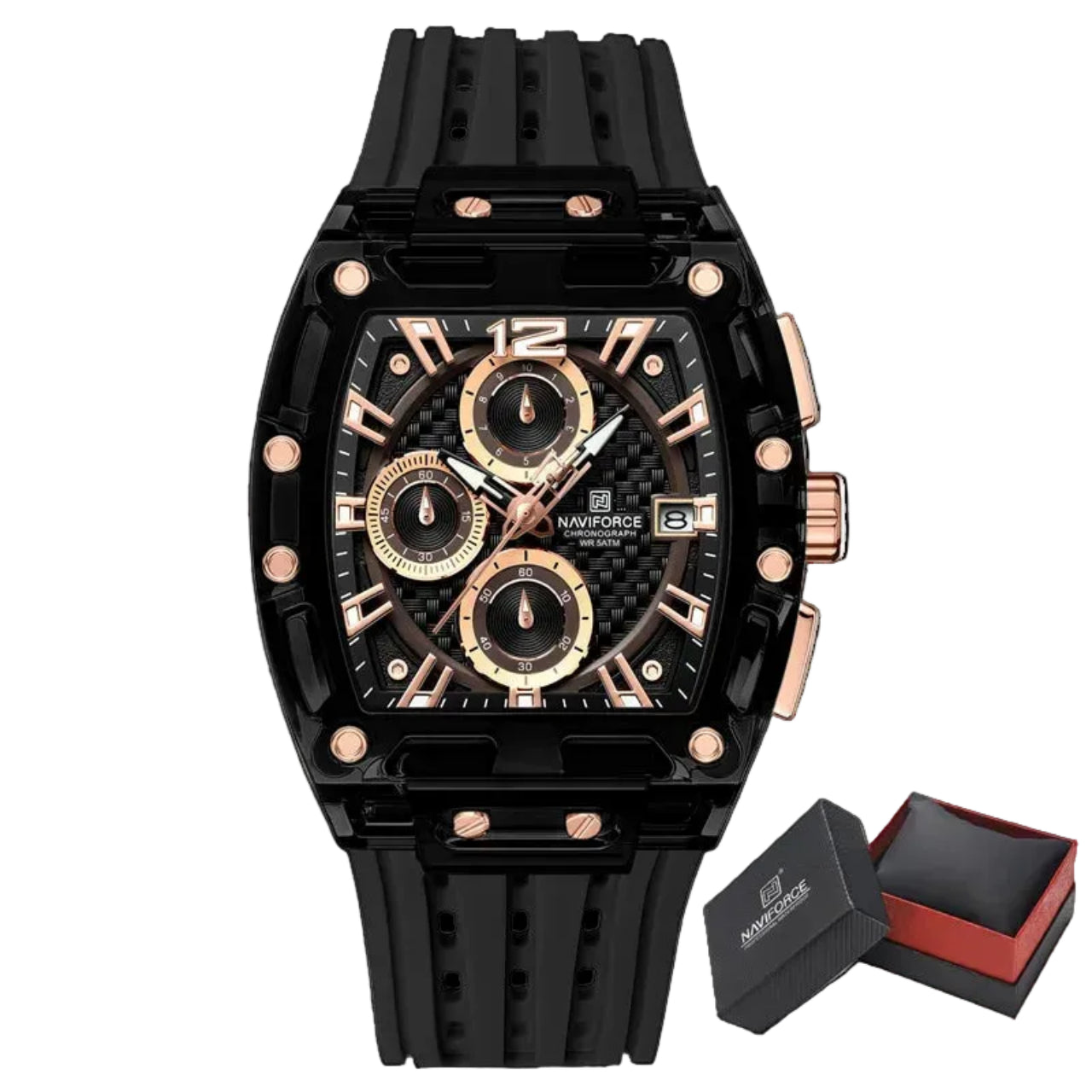 Relógio Masculino NAVIFORCE NF7105 Cronógrafo Quartz Silicone 42 mm