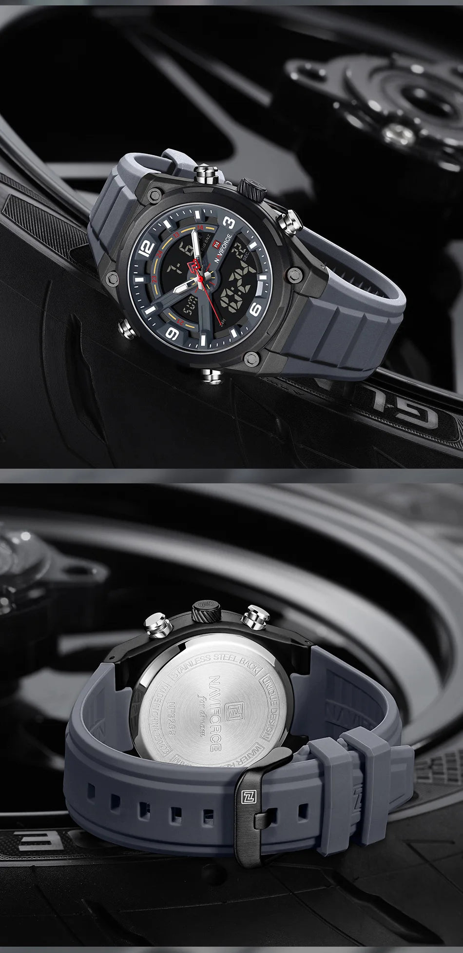 Relógio Masculino NAVIFORCE NF9265 Dual Display Silicone 45 mm