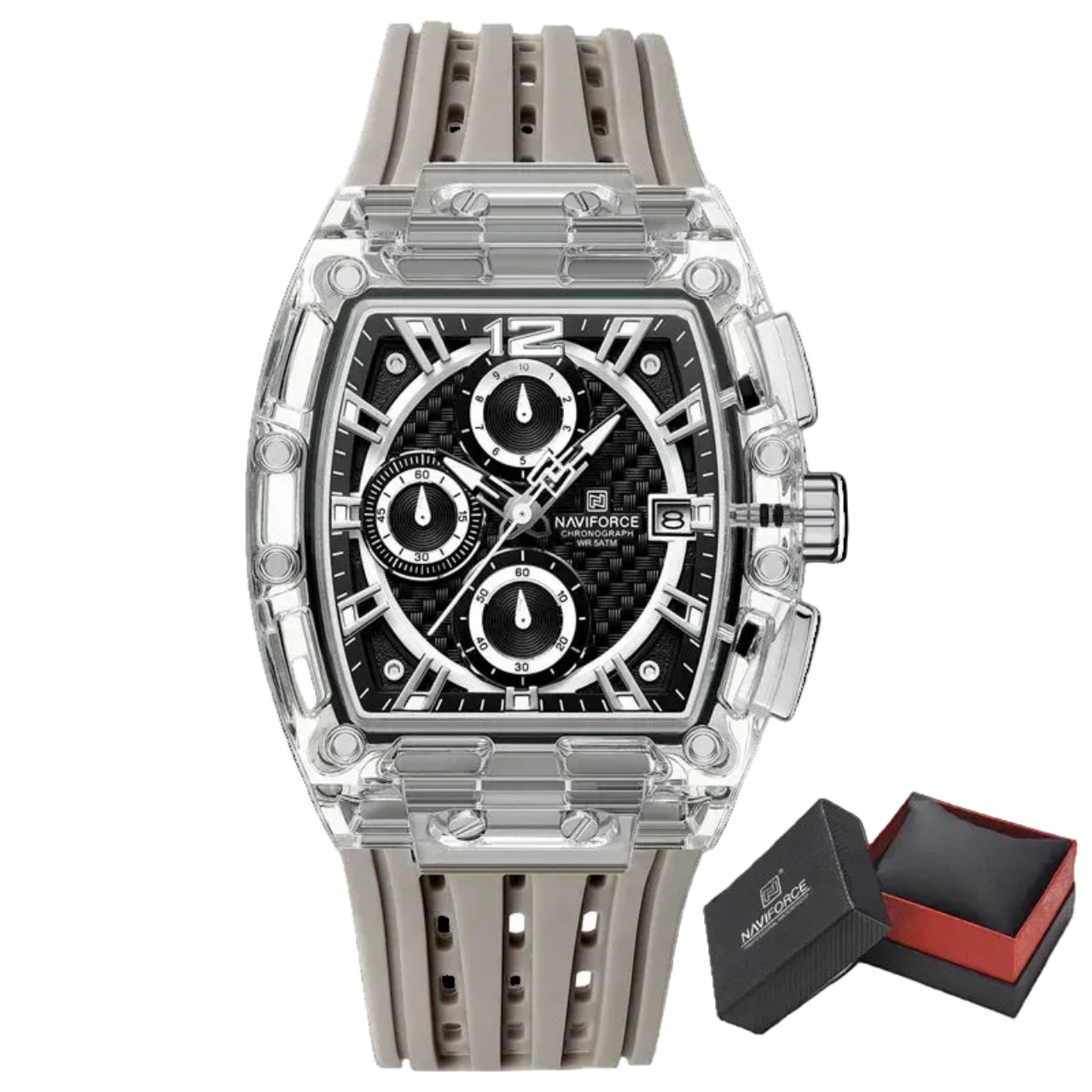 Relógio Masculino NAVIFORCE NF7105 Cronógrafo Quartz Silicone 42 mm