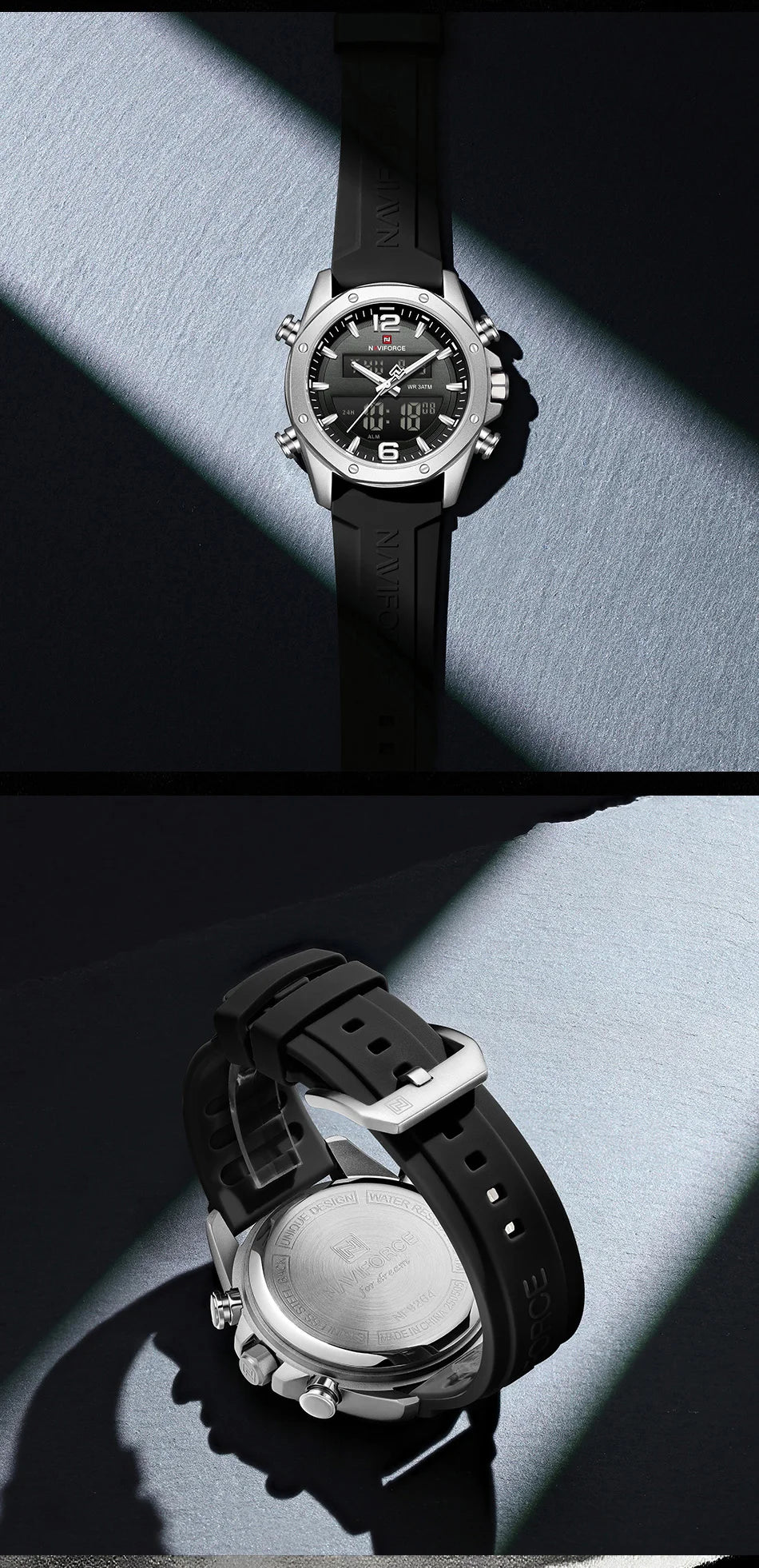 Relógio Masculino NAVIFORCE NF9264 Dual Display Silicone 44 mm