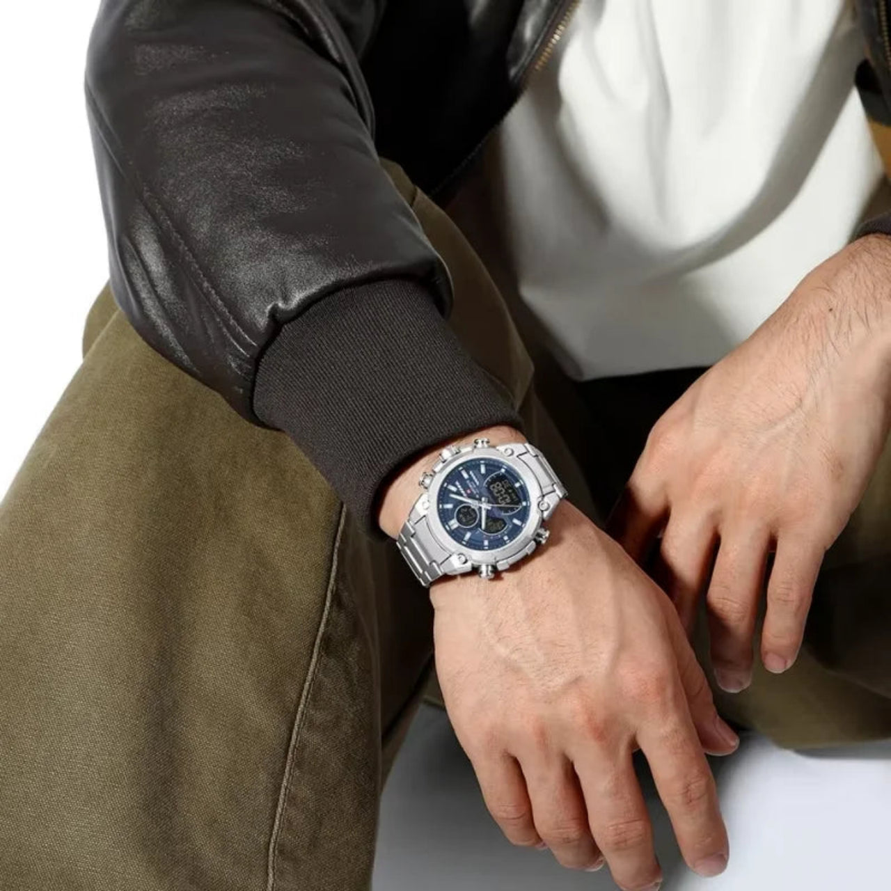Relógio Masculino Naviforce NF9278 Dual Display Aço Inoxidável Luxo