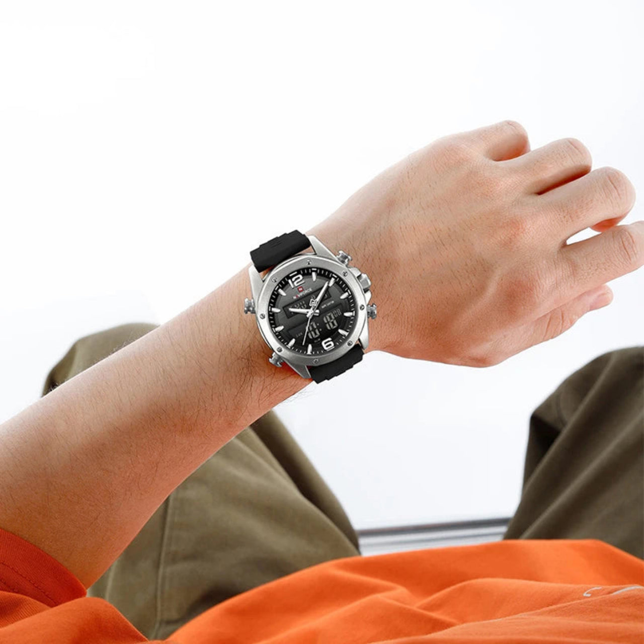 Relógio Masculino NAVIFORCE NF9264 Dual Display Silicone 44 mm