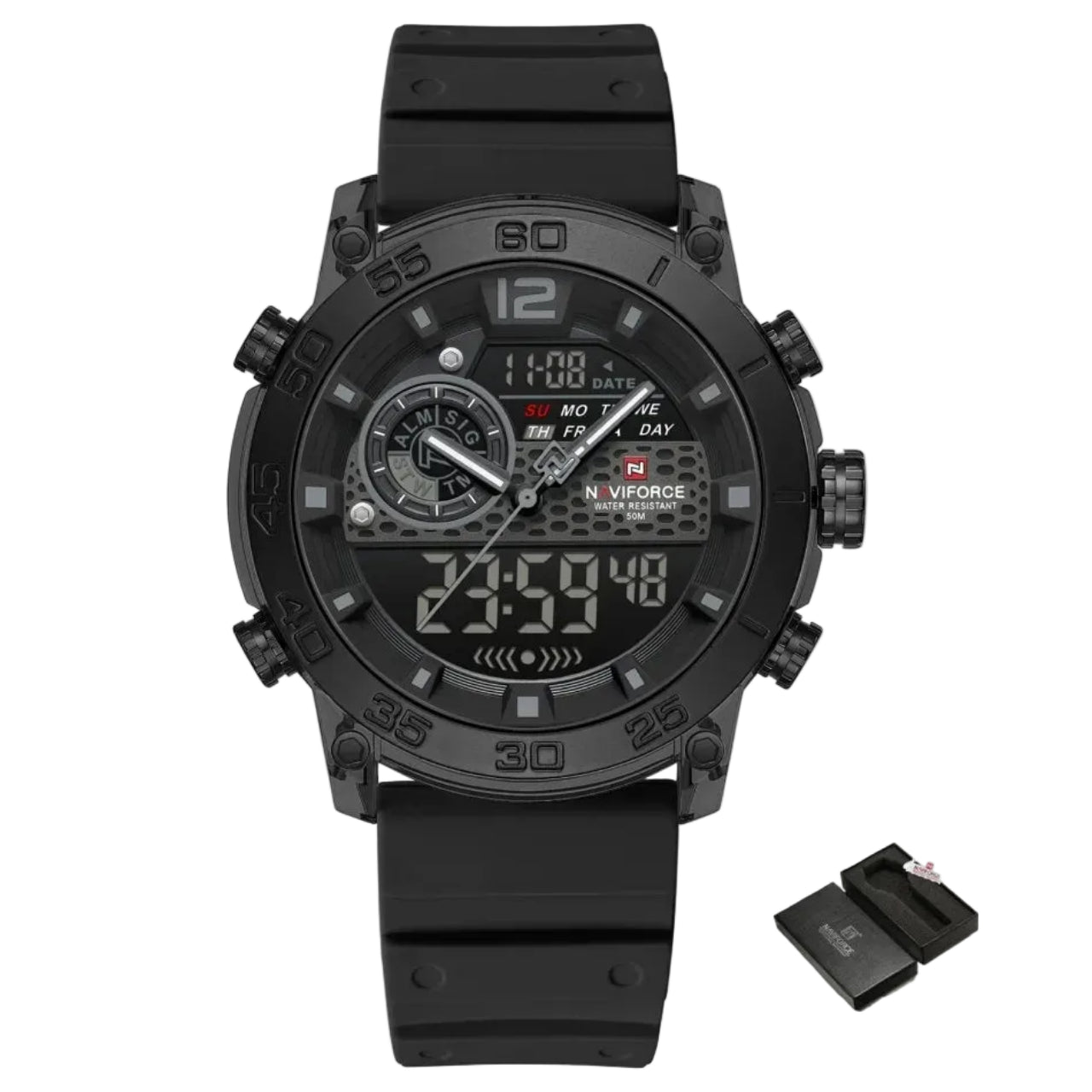 Relógio Masculino NAVIFORCE NF6104 Dual Display Esportivo 45 mm