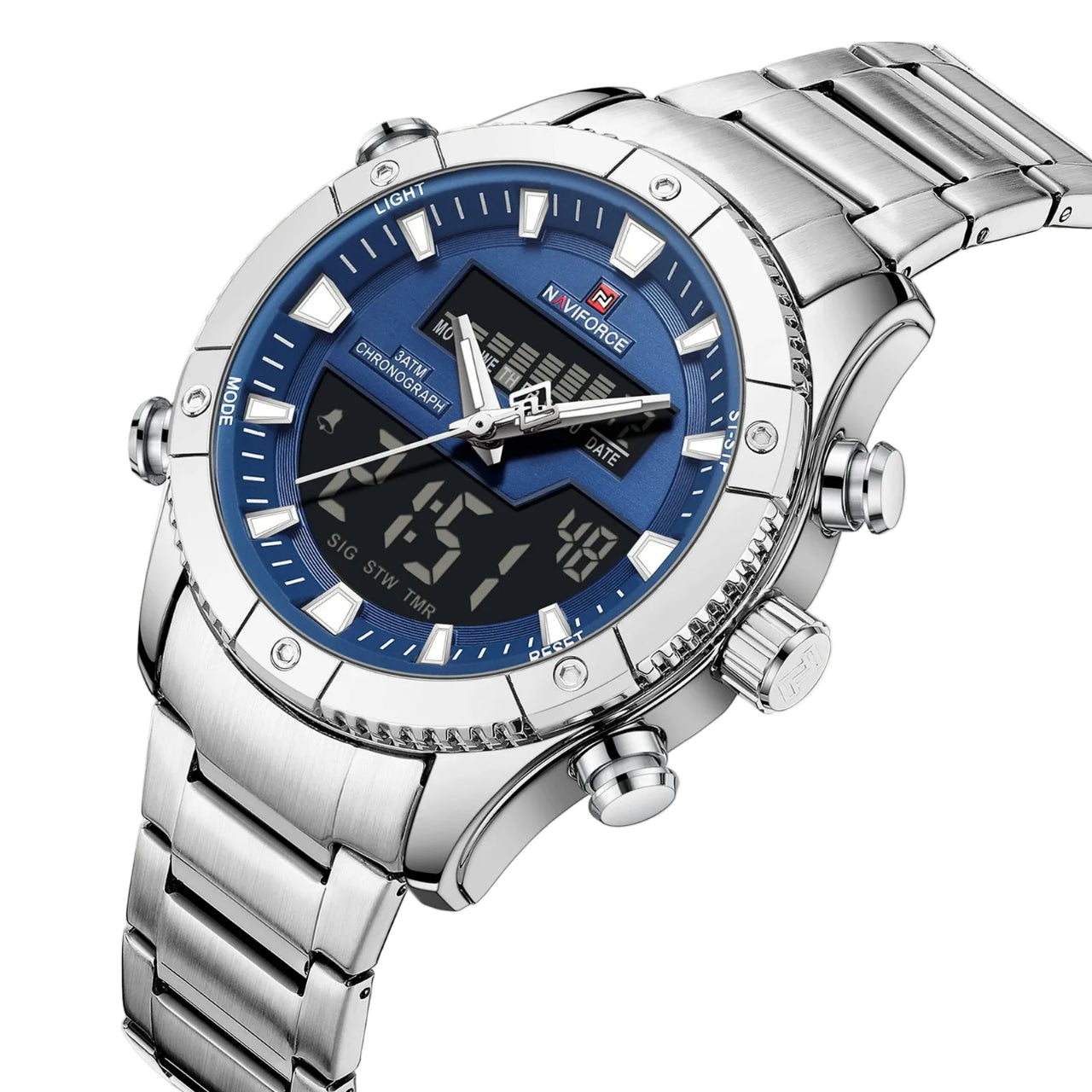 Relógio Masculino Naviforce NF9259 Dual Display Aço Inoxidável Sport