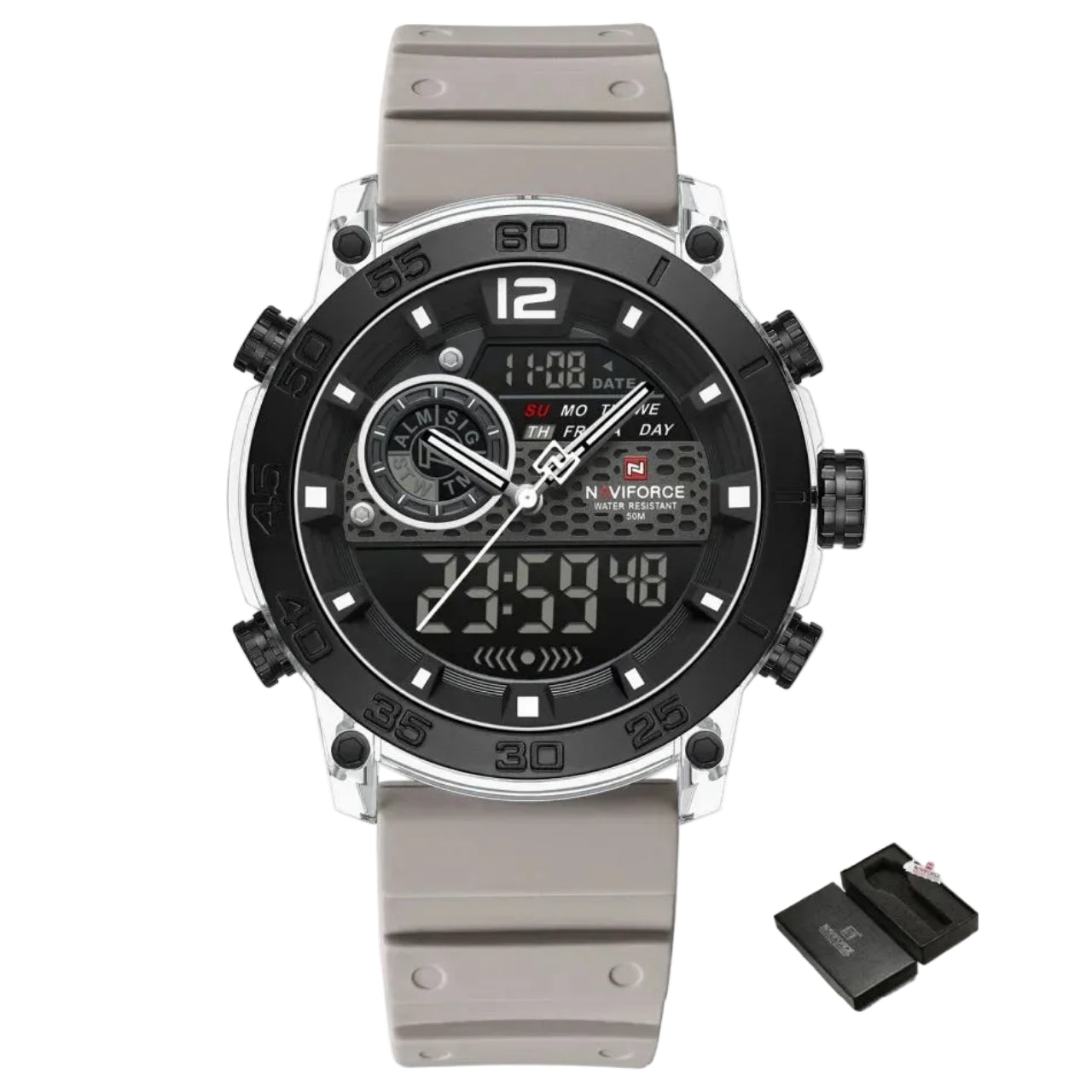 Relógio Masculino NAVIFORCE NF6104 Dual Display Esportivo 45 mm