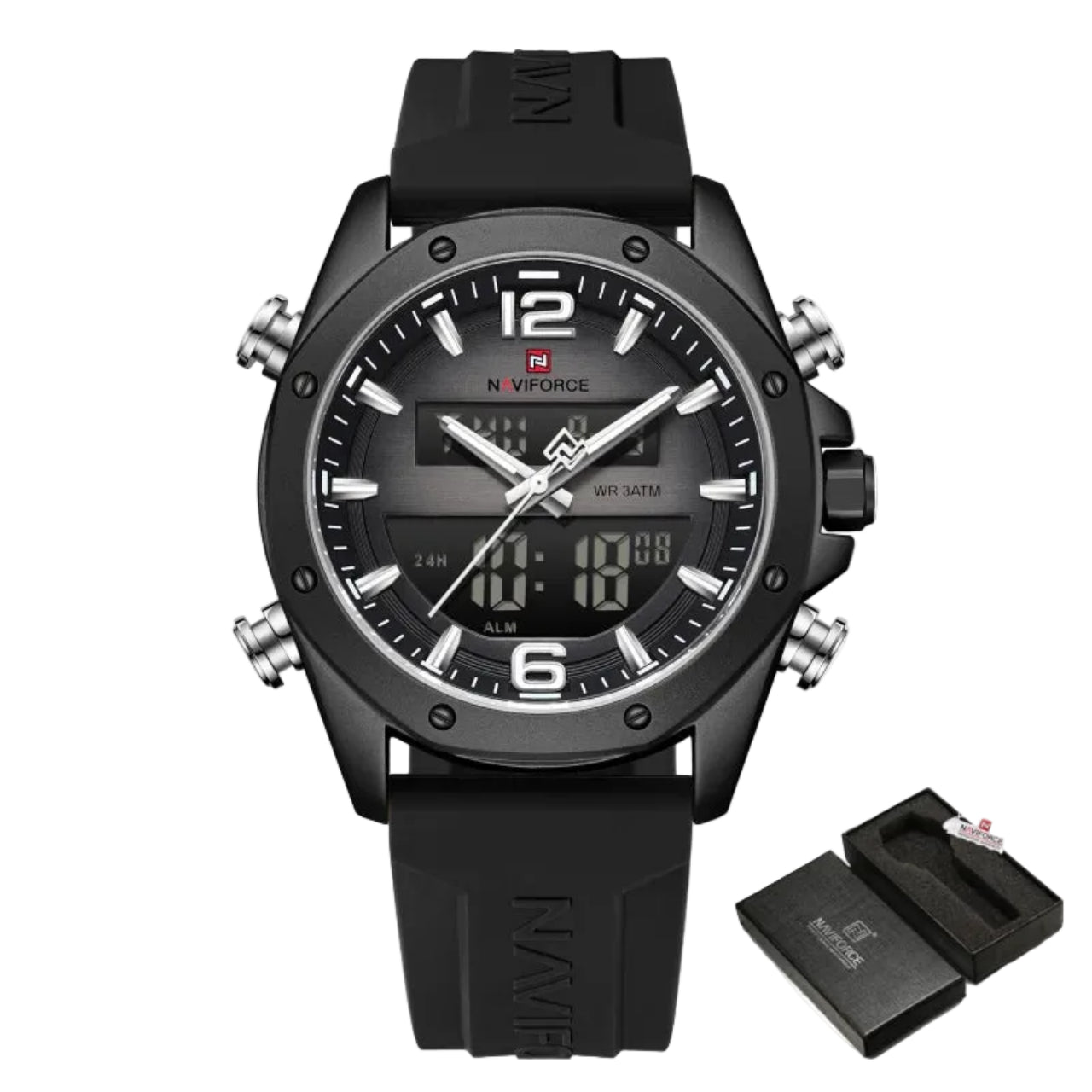 Relógio Masculino NAVIFORCE NF9264 Dual Display Silicone 44 mm
