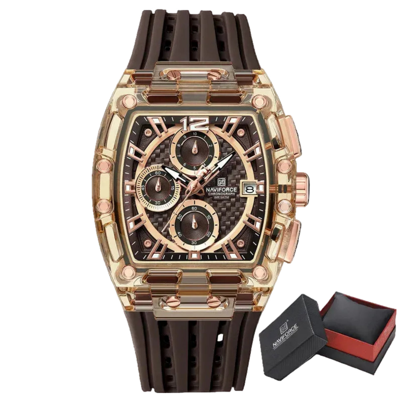 Relógio Masculino NAVIFORCE NF7105 Cronógrafo Quartz Silicone 42 mm