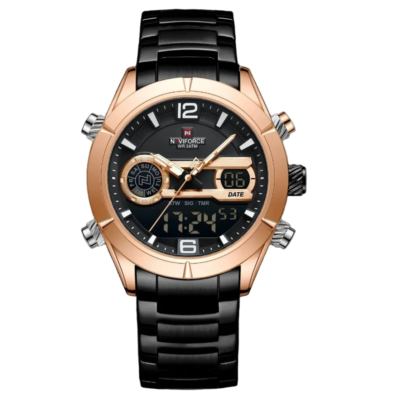 Relógio Masculino NAVIFORCE Quartzo Multifunção Aço Inox 45 mm