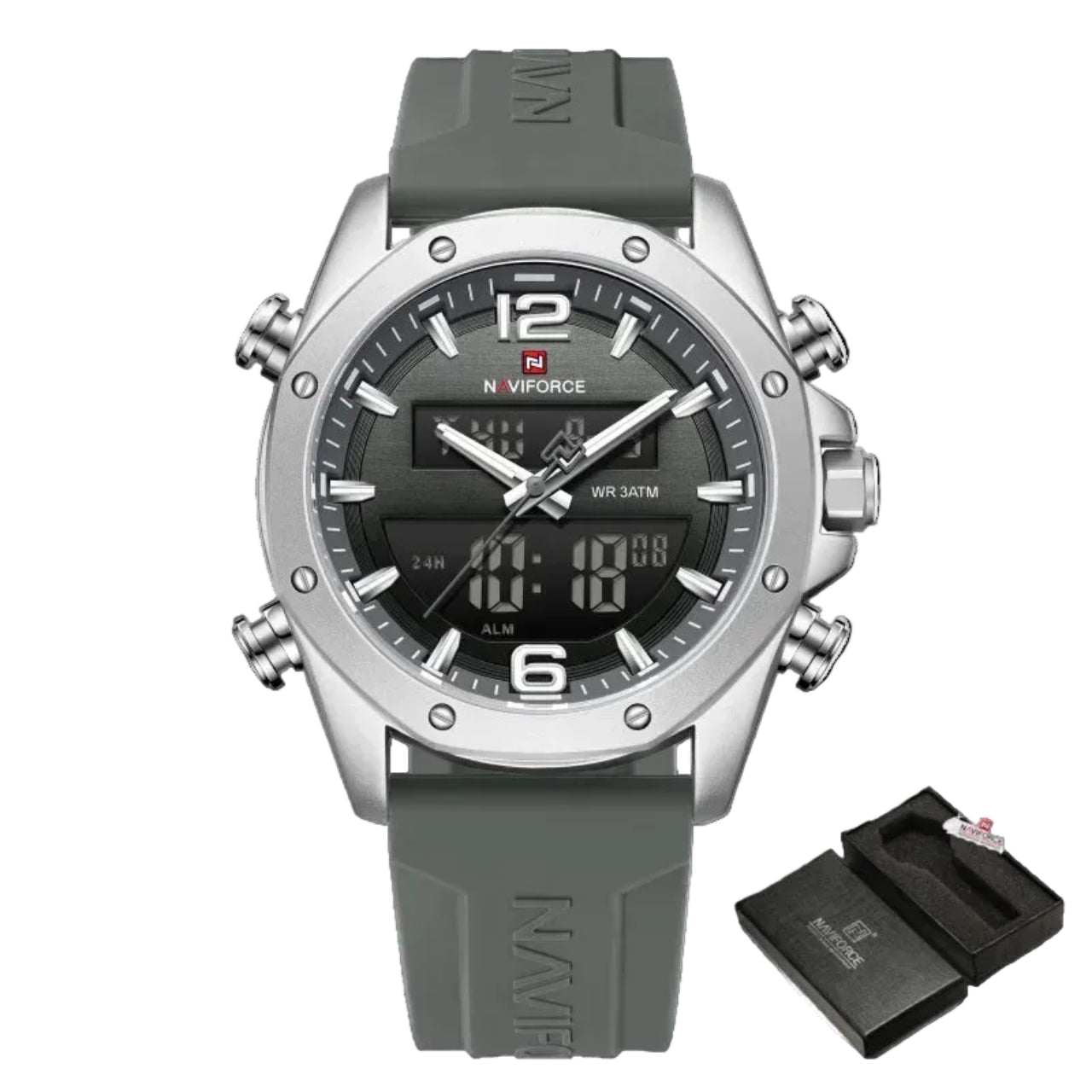 Relógio Masculino NAVIFORCE NF9264 Dual Display Silicone 44 mm