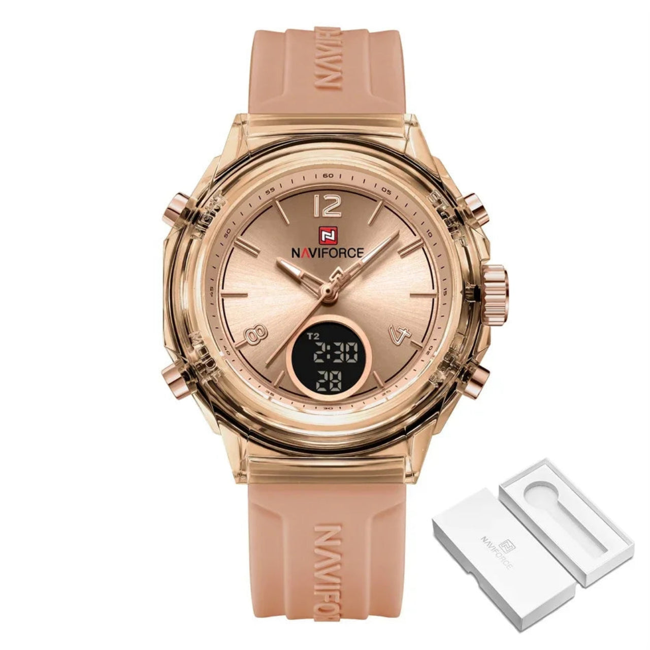 Relógio Feminino NAVIFORCE Dual Display Esportivo 35 mm