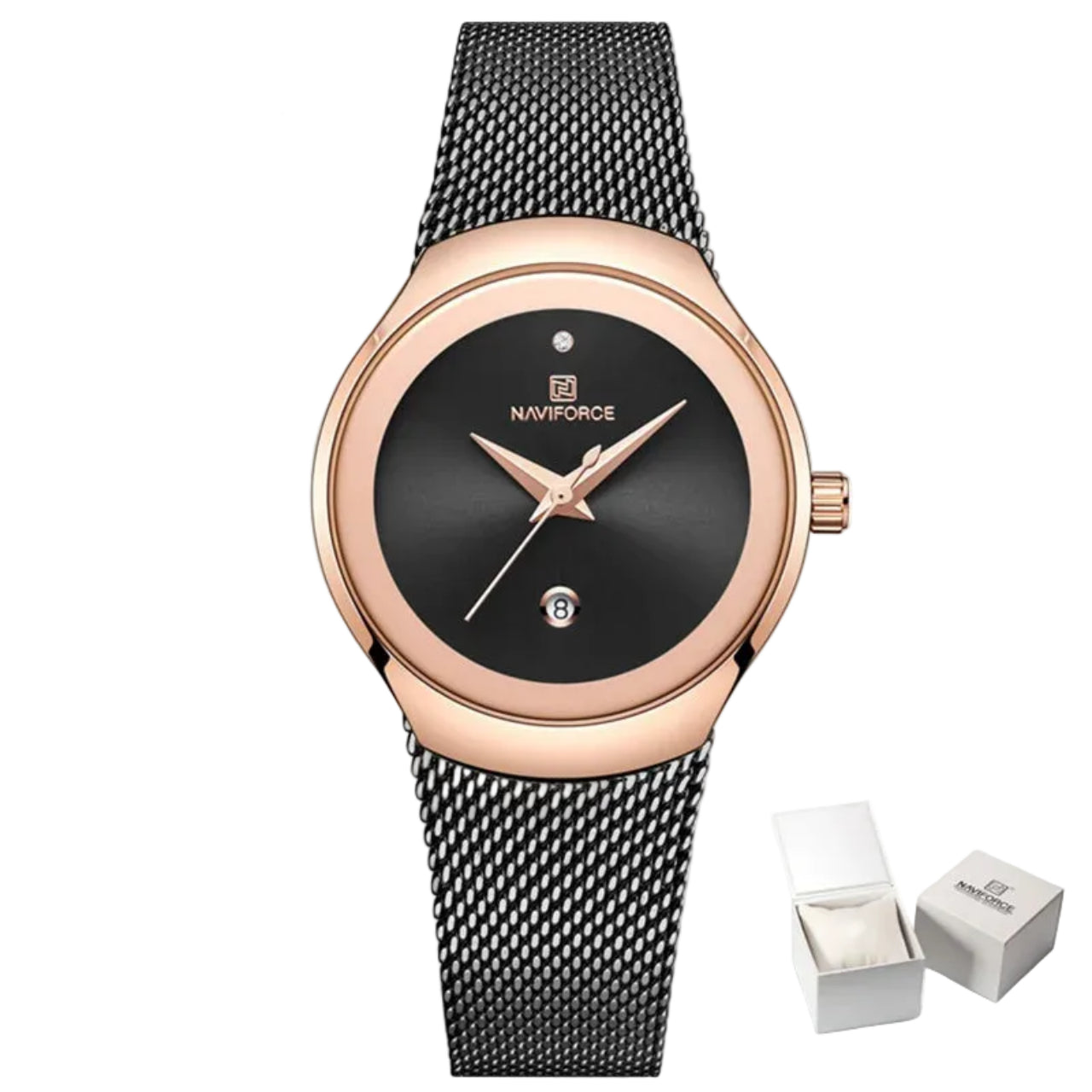 Relógio Feminino Naviforce NF5004 Quartzo Luxo Ouro Rosa Ultra Fino
