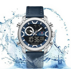 Relógio Masculino NAVIFORCE Dual Display Couro 47 mm LED