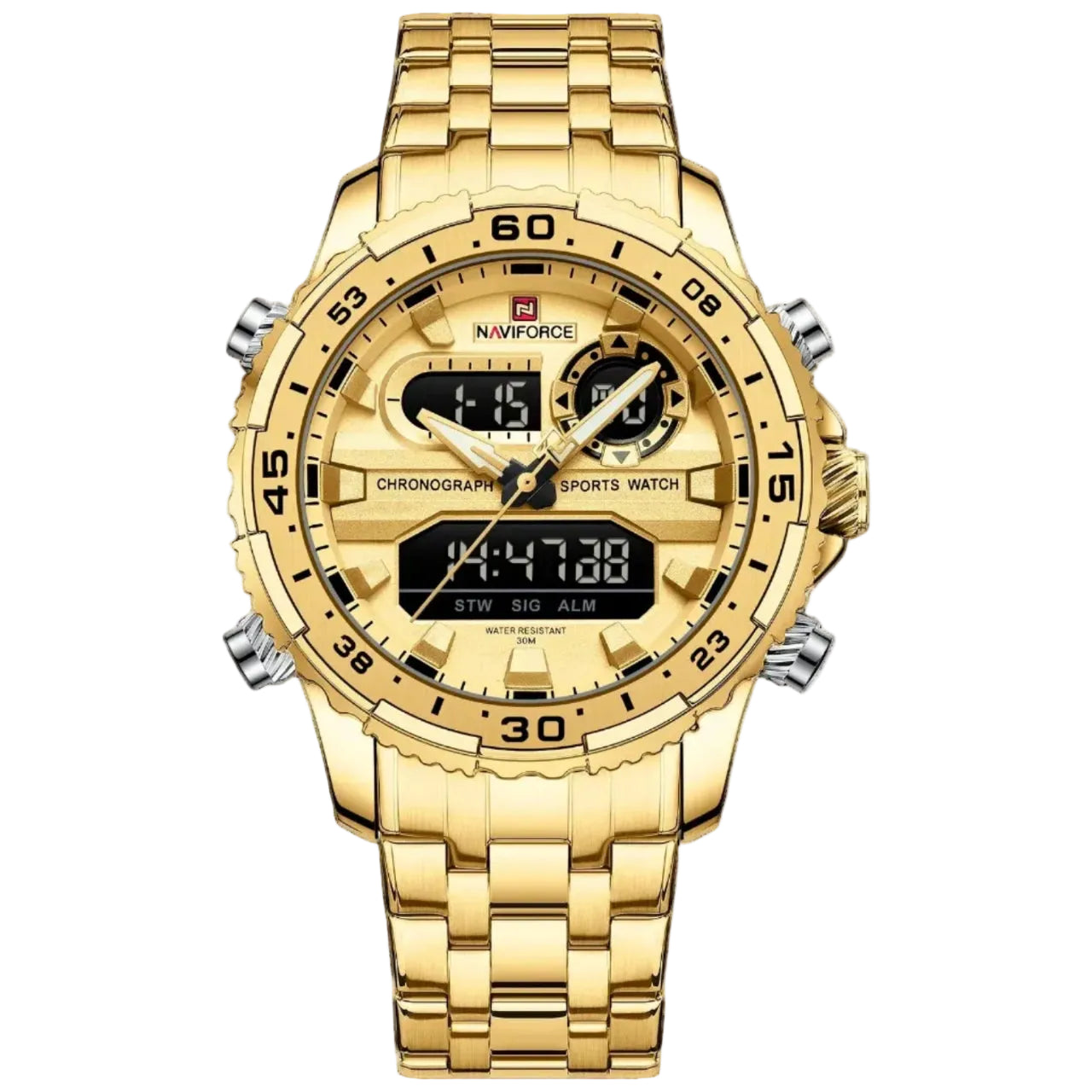 Relógio Masculino Naviforce NF9234 Dual Display Preto e Ouro Luxo