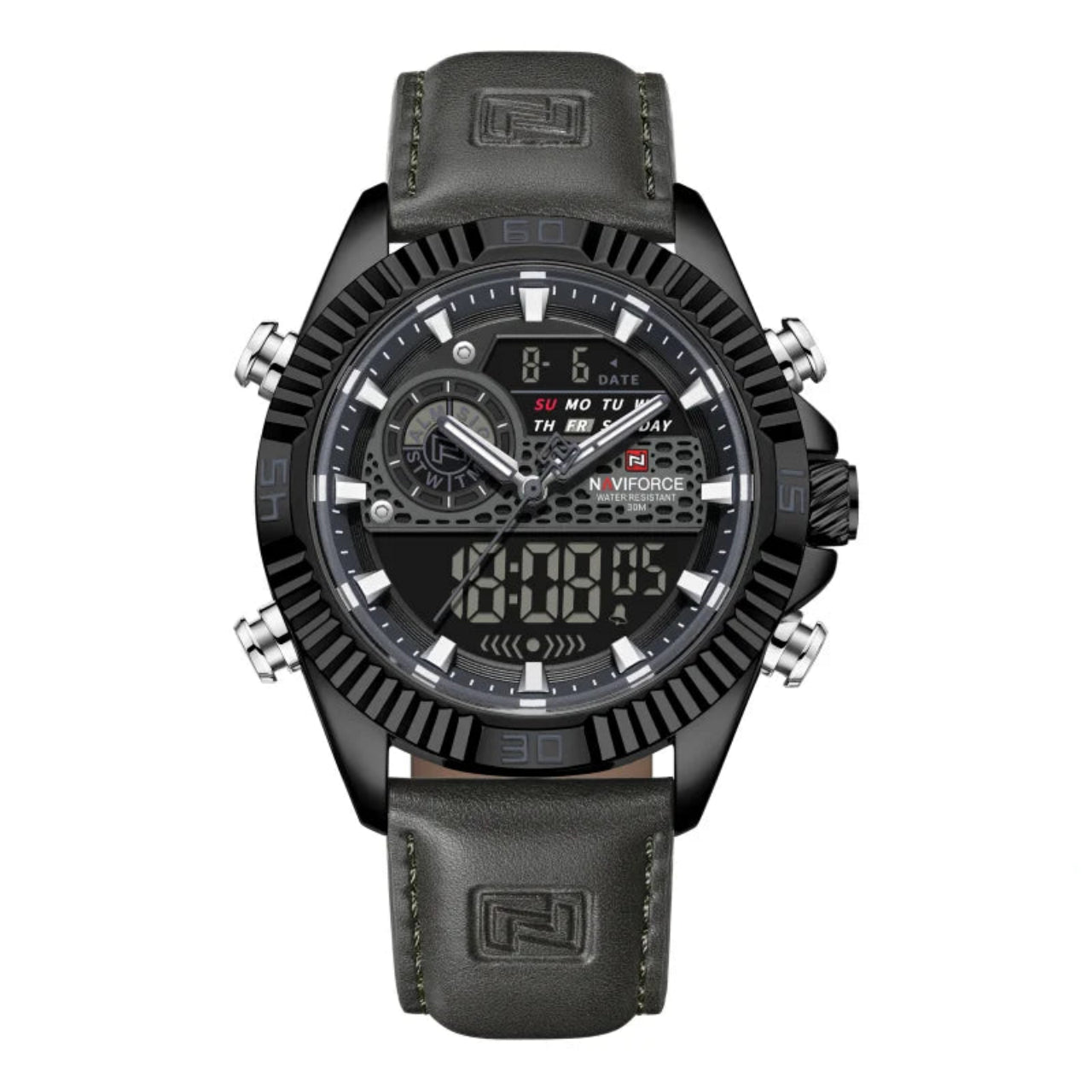 Relógio Masculino NAVIFORCE Dual Display Couro 45 mm
