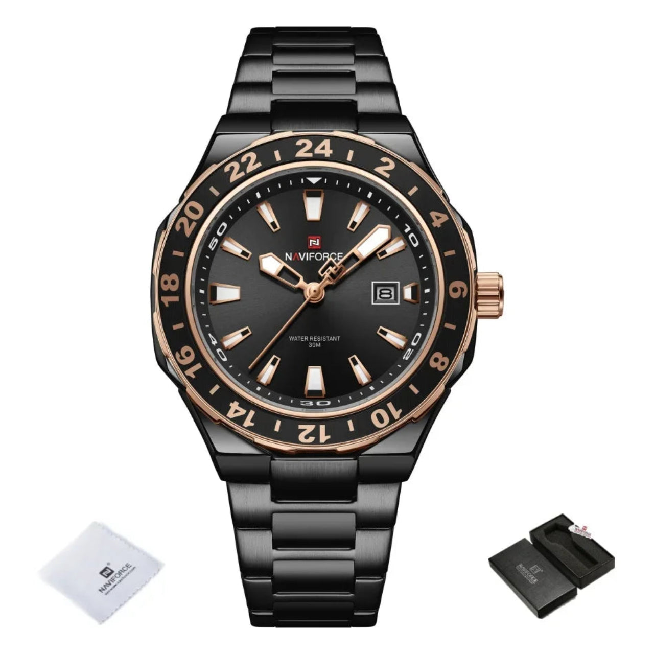 Relógio Masculino Naviforce Esportivo de Luxo em Aço Inoxidável