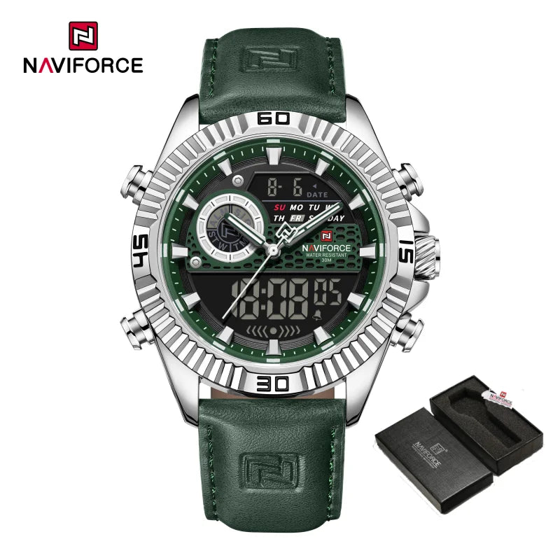 Relógio Masculino NAVIFORCE NF9262L Dual Display Couro 45 mm