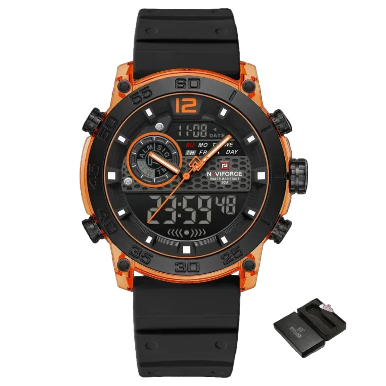 Relógio Masculino NAVIFORCE NF6104 Dual Display Esportivo 45 mm