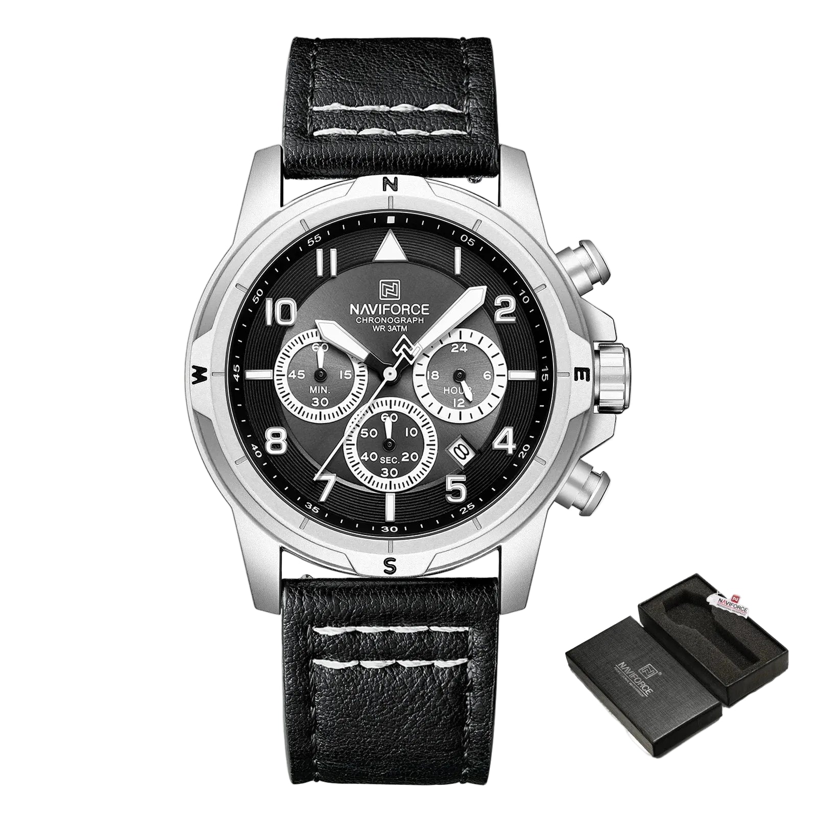 Relógio Masculino Naviforce NF8077 Quartzo Couro Legítimo Vintage