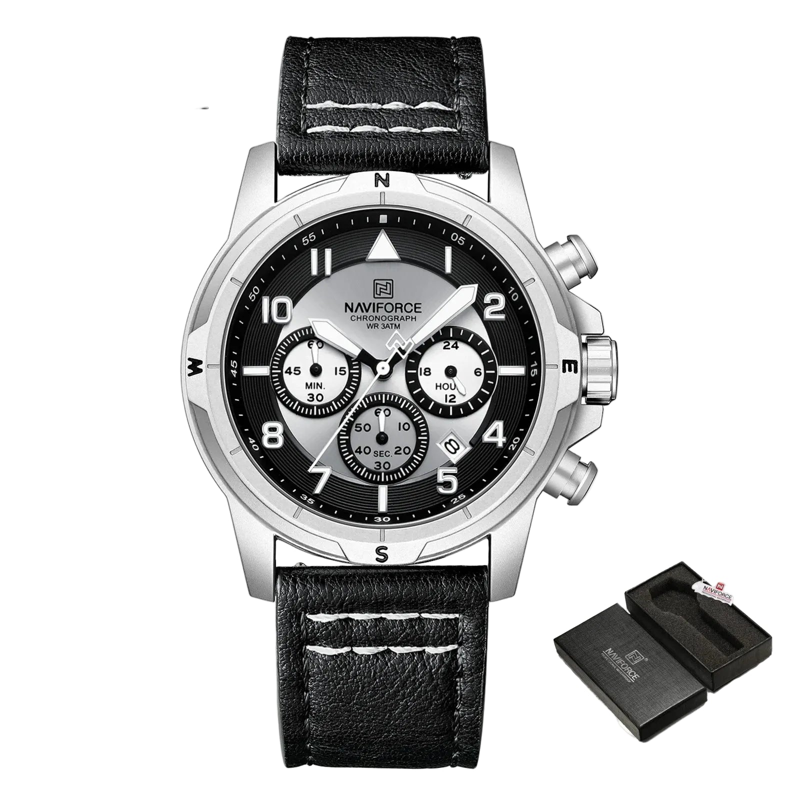 Relógio Masculino Naviforce NF8077 Quartzo Couro Legítimo Vintage