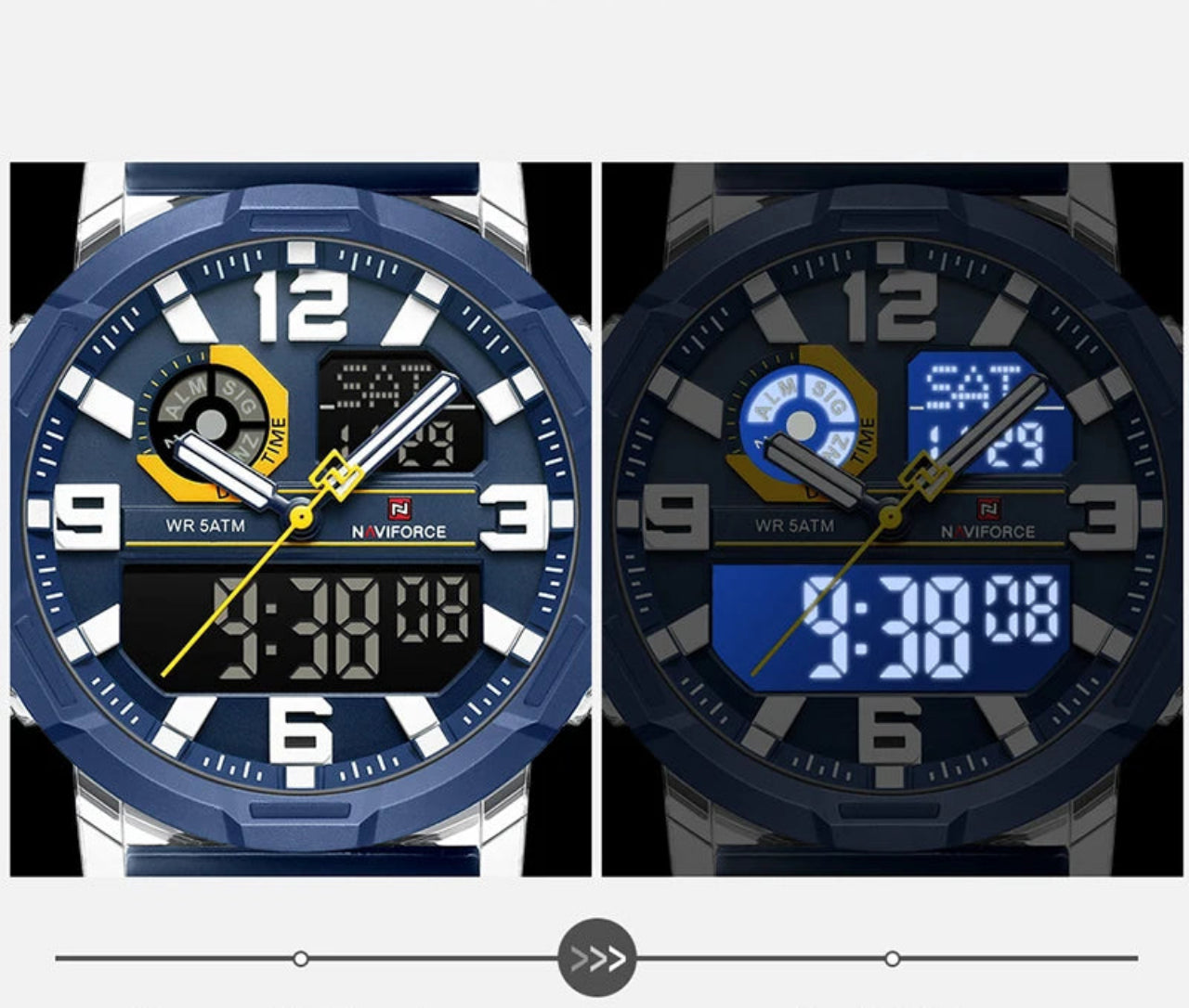 Relógio Masculino NAVIFORCE NF7130 Dual Display Esportivo 45 mm
